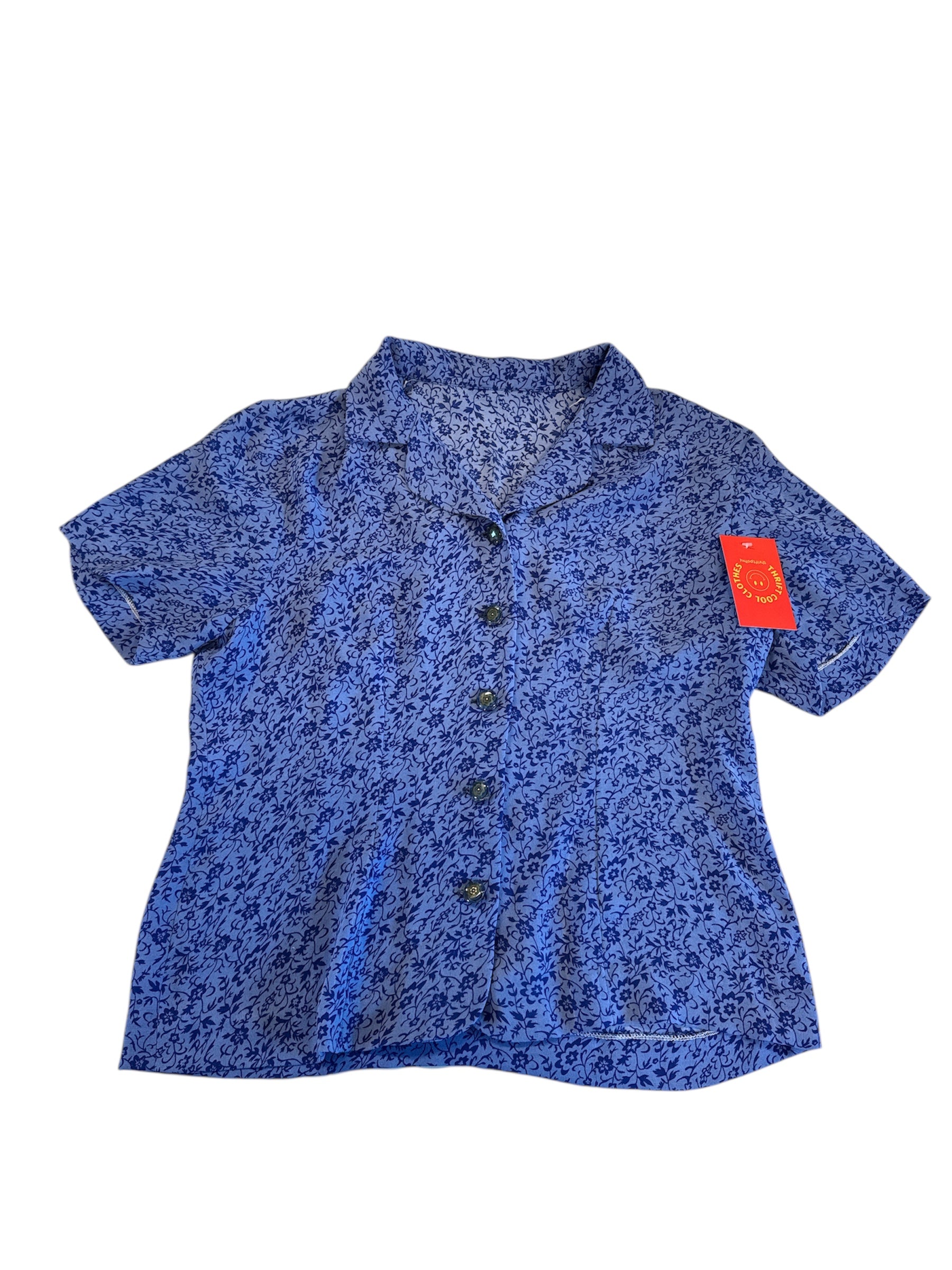 blue Vtg floral ss button down, s