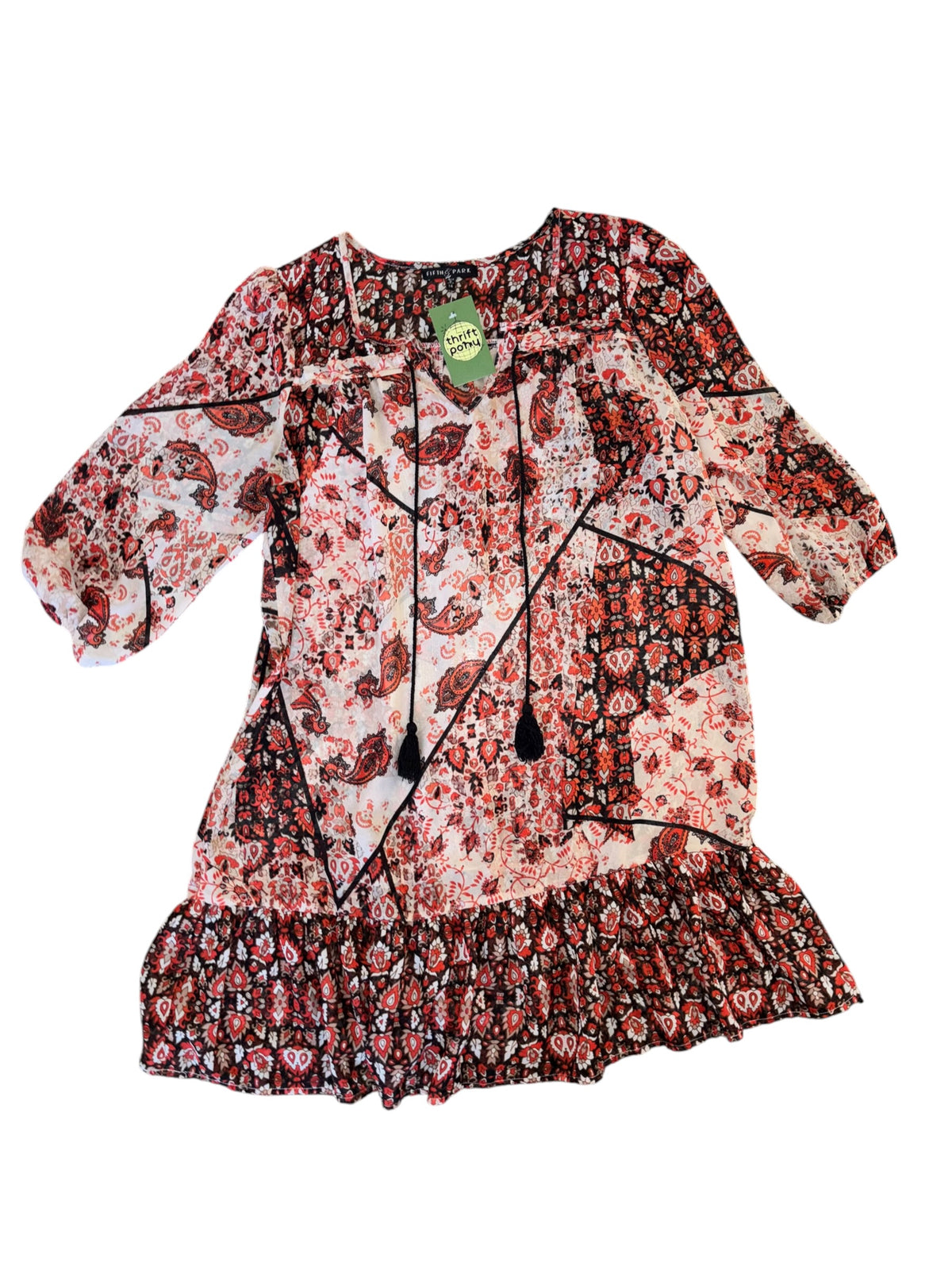 red peach fifth & park sheer paisley patterned dress, 14