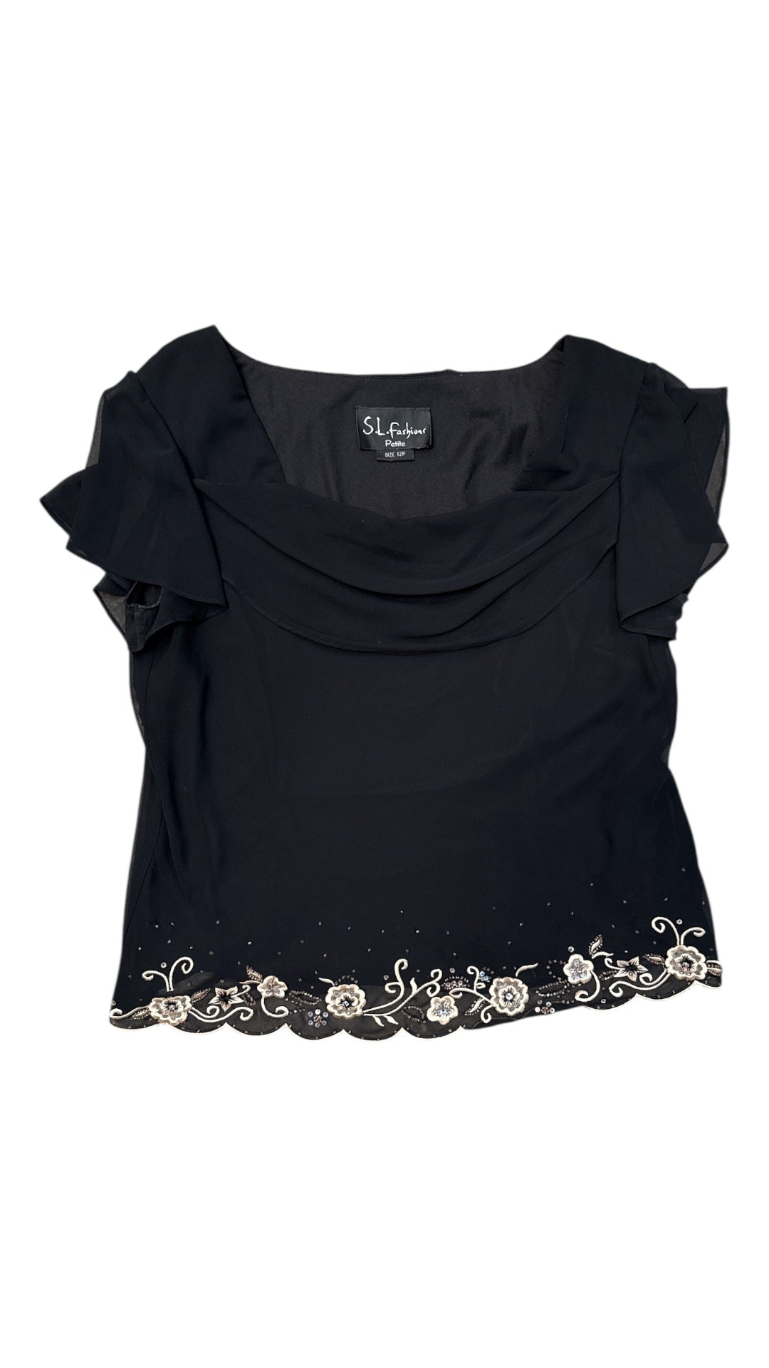 Black SL Fashions Chiffon embroidered bottom top, 12