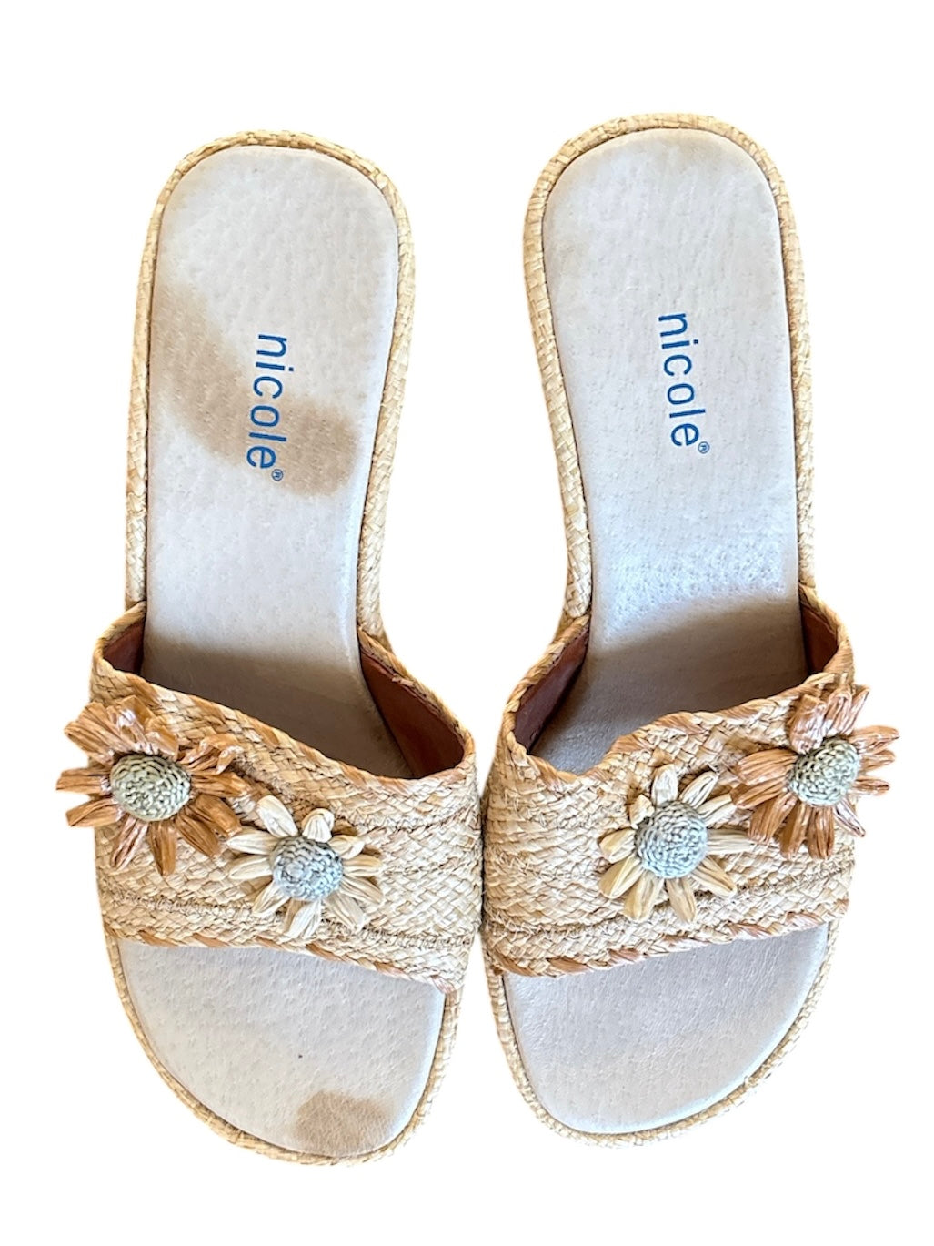 tan nicole floral woven wedge sandals, 8.5