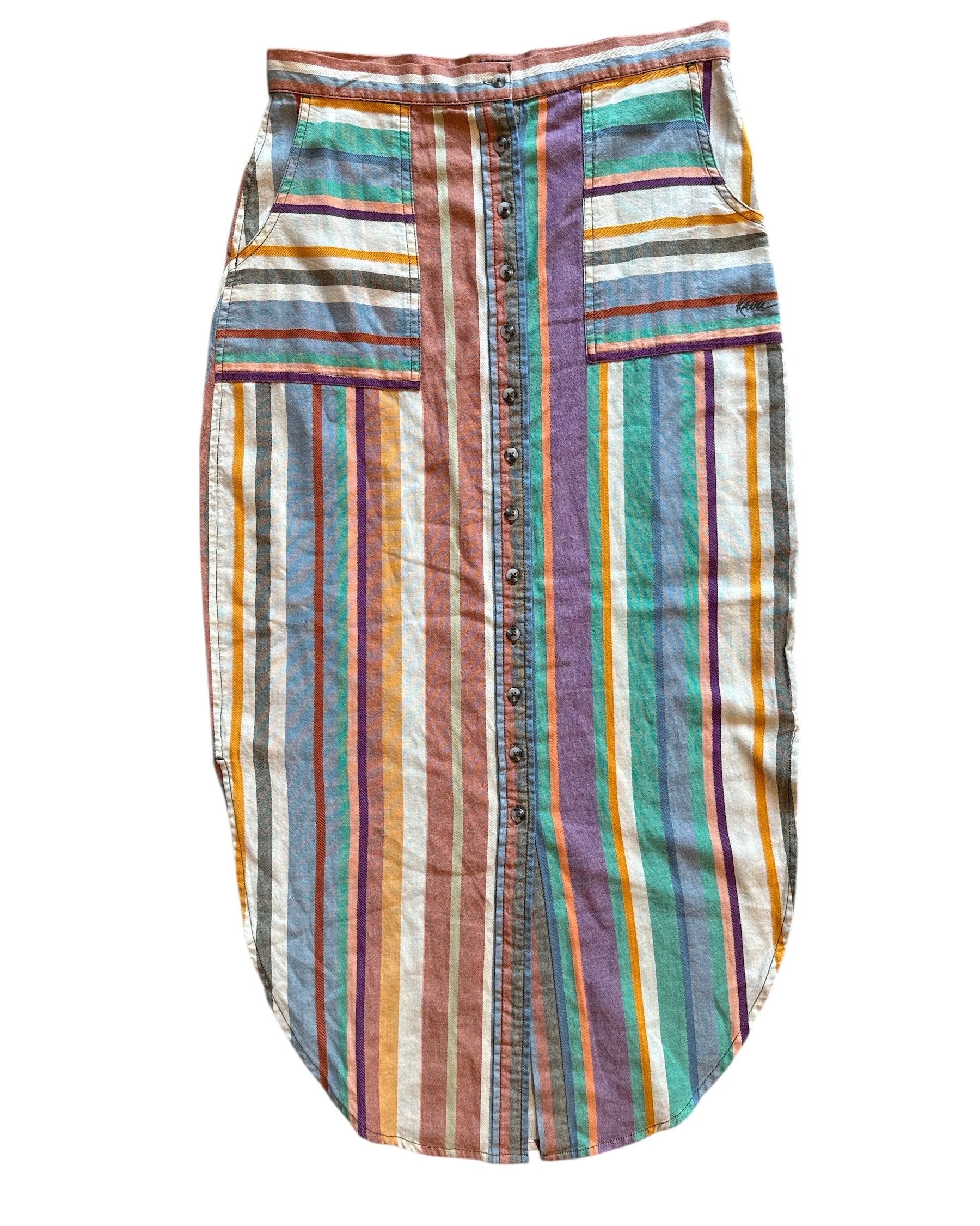 orange purple green kavu striped midi, s