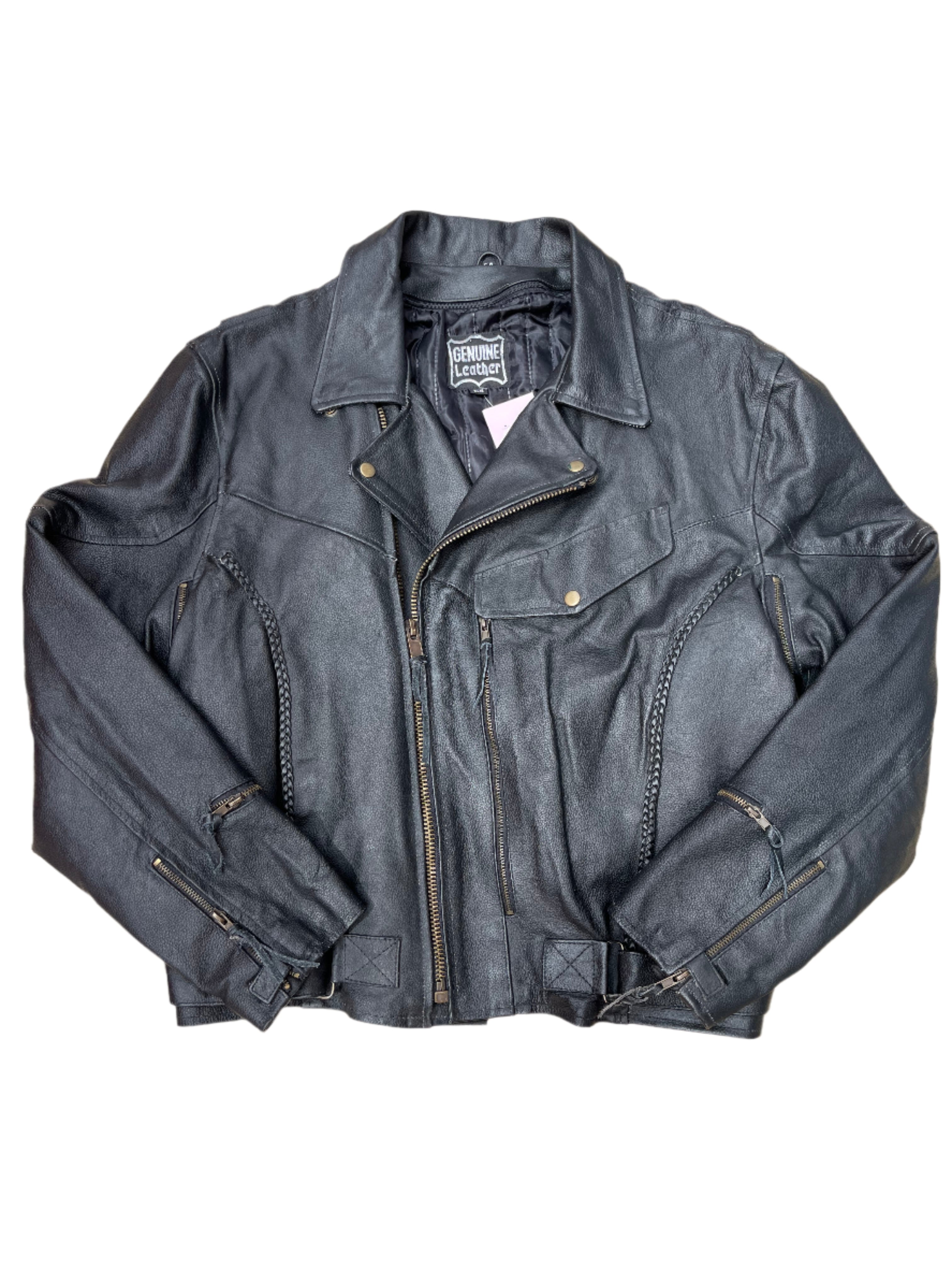 Black Genuine leather Vtg braided leather jacket, 54 (fits like XL)