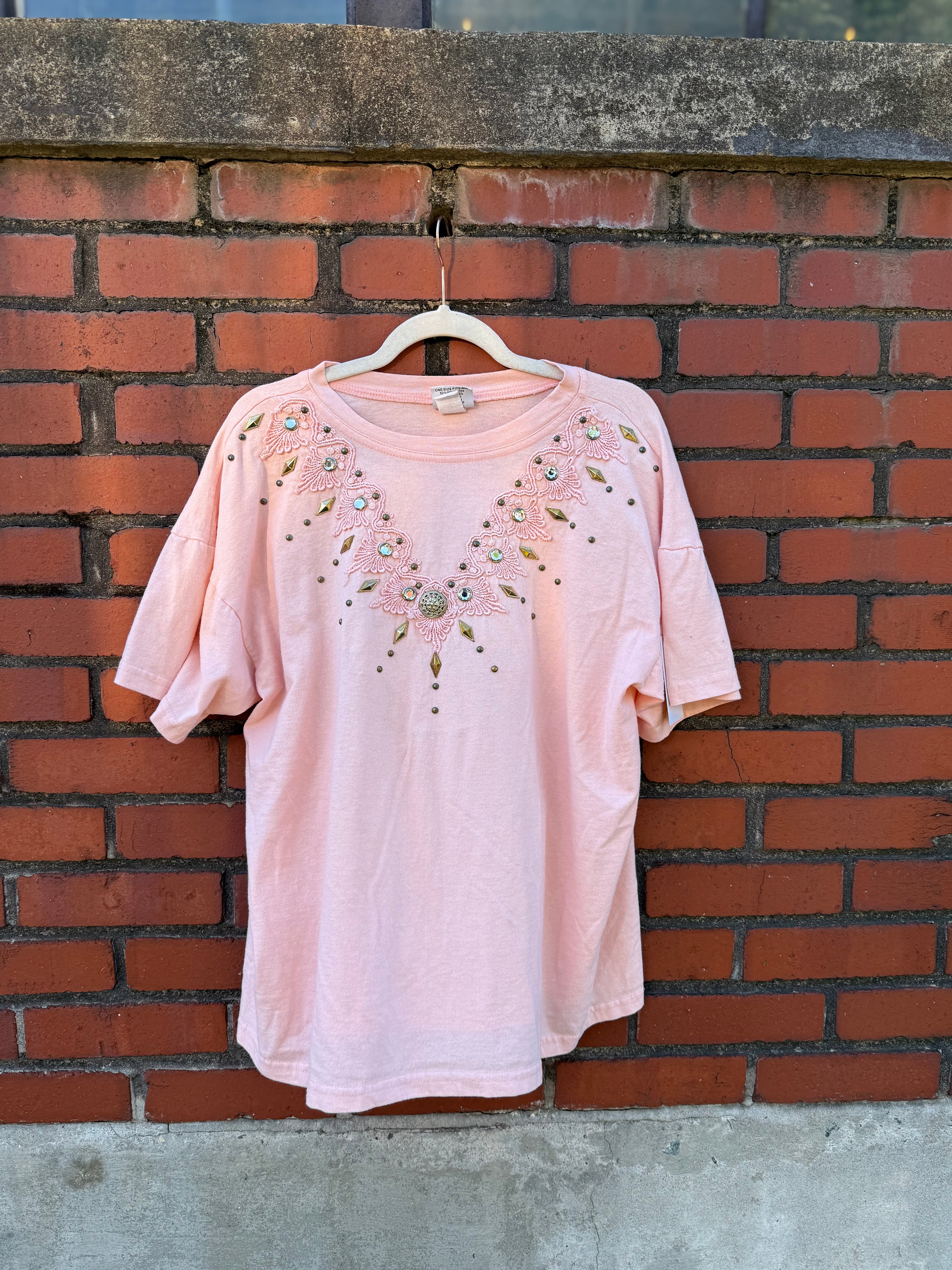 Peach Superline Bedazzled western tee, Osfm