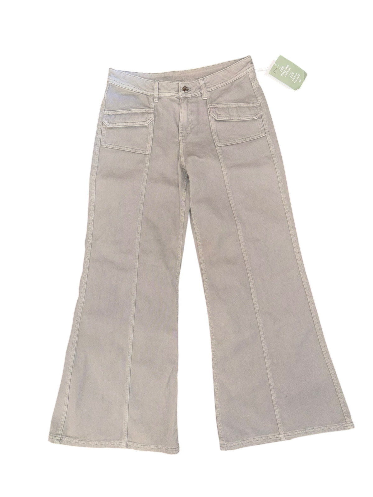 blue grey divided wide leg boot cut jeans, 4