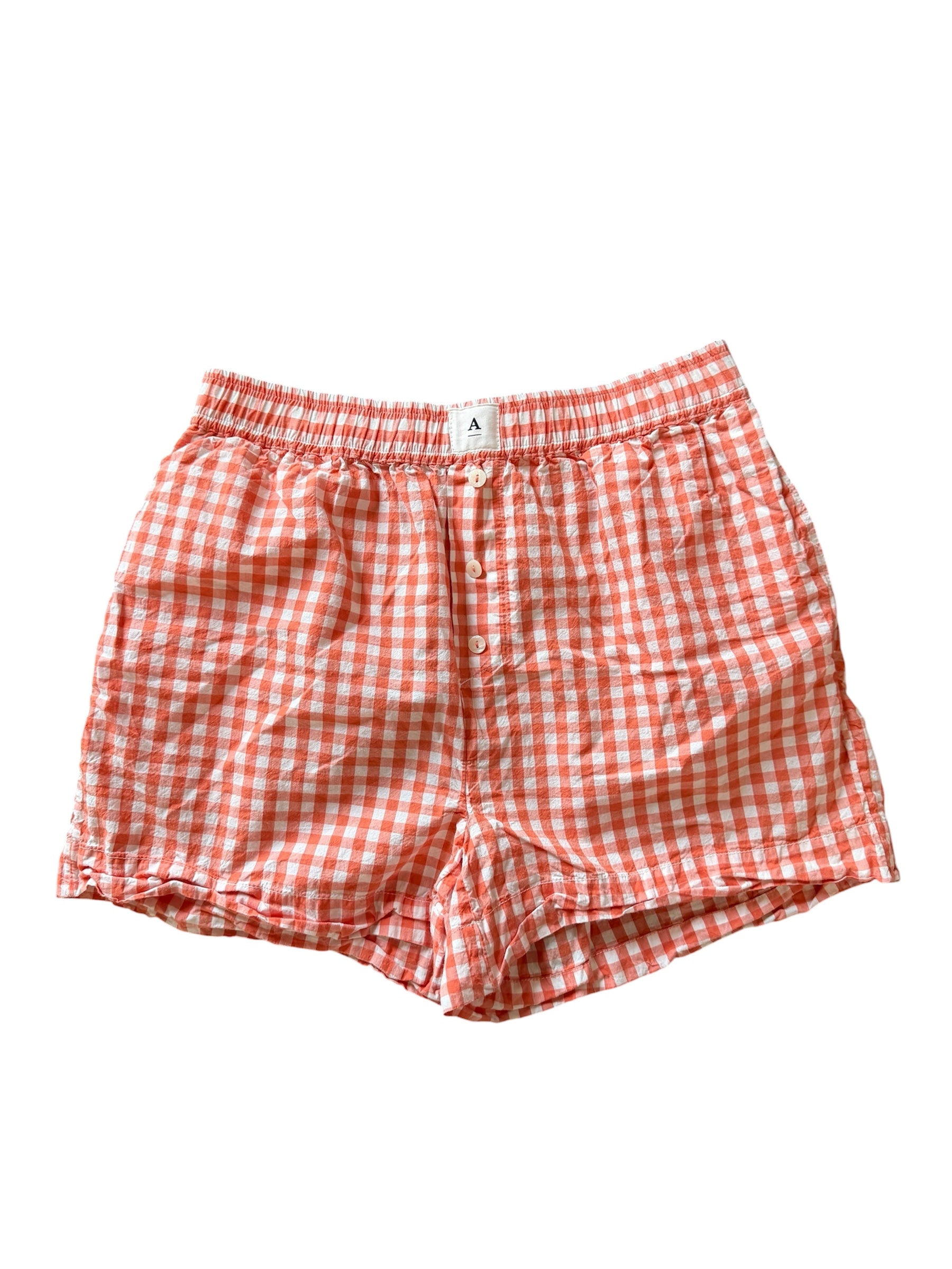 orange white Anthropologie gingham boxers, xs