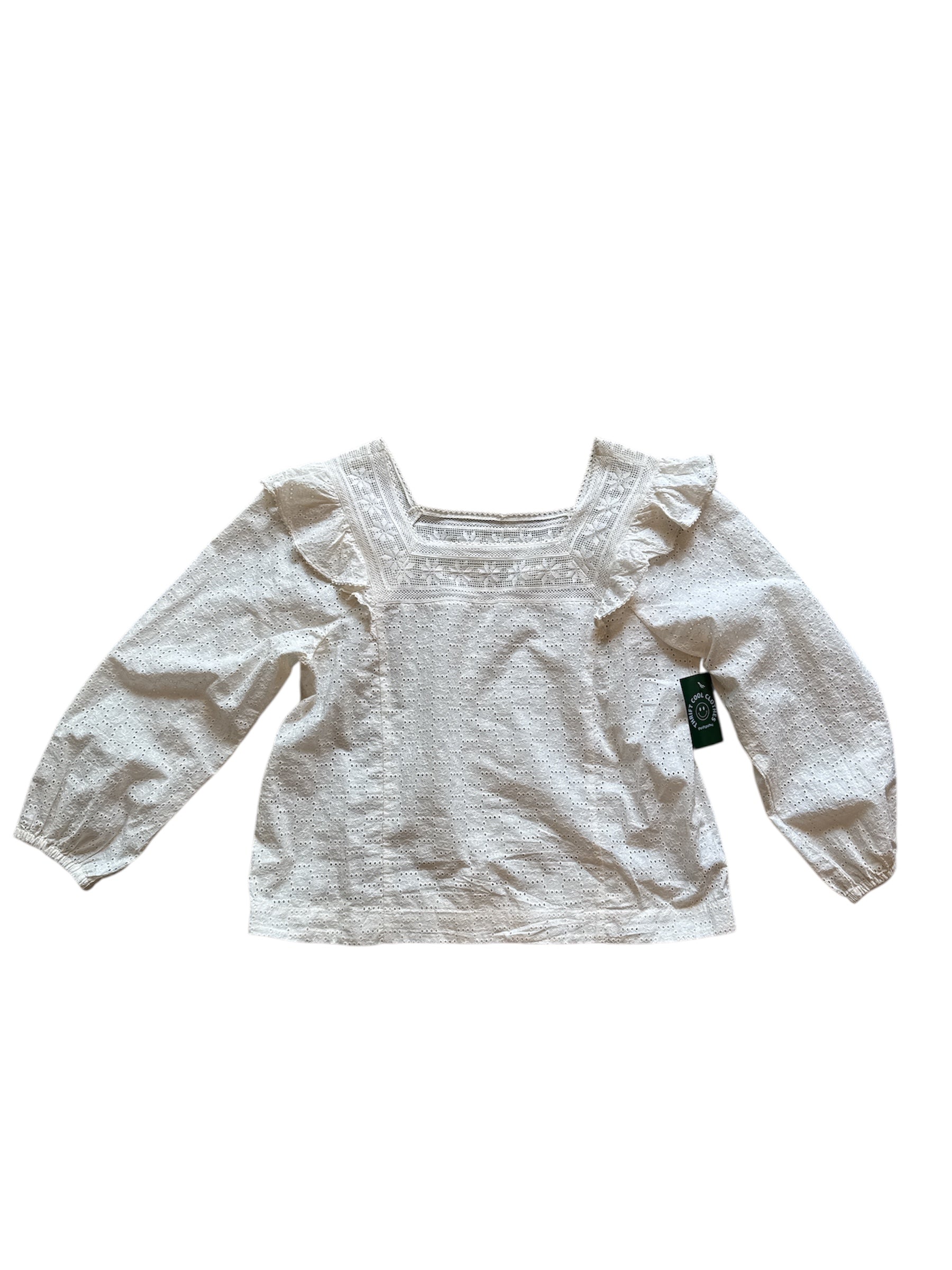 white madewell square neck eyelet ruffle blouse, xl