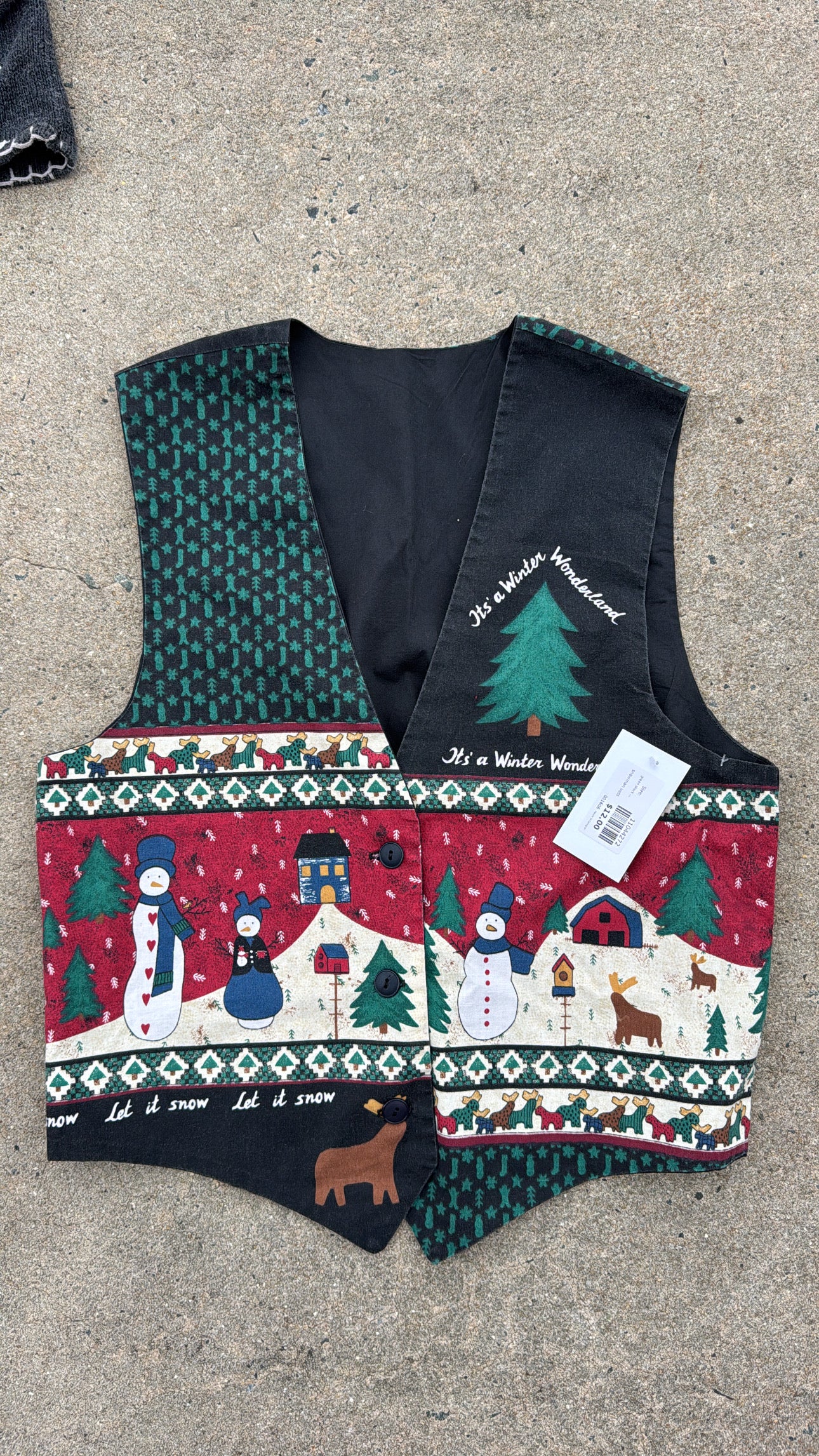 green black red  snowman vest, L