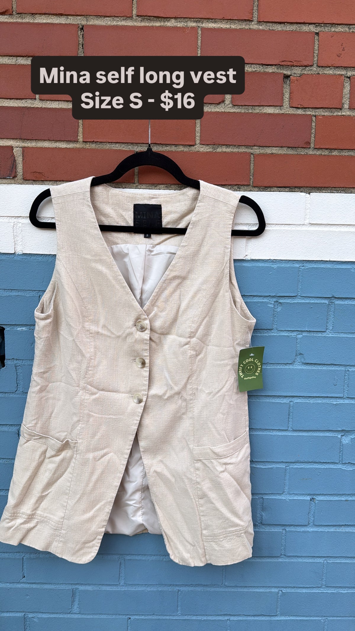 tan mina self button down vest dress, s