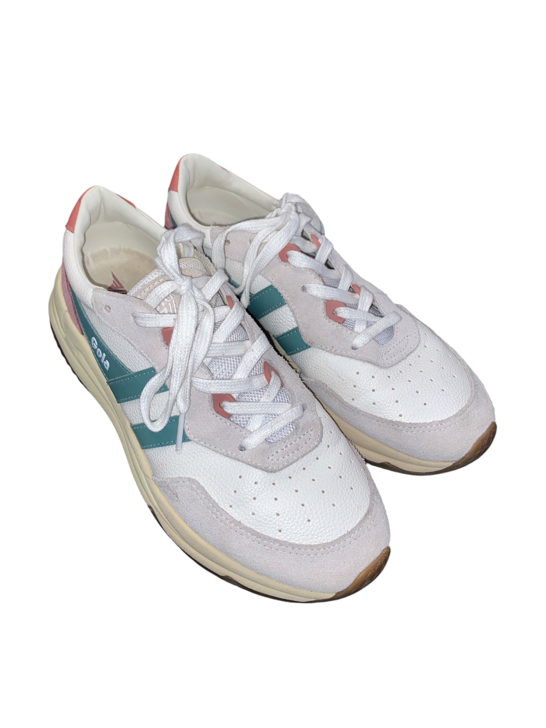 white green gola sneakers, 8.5