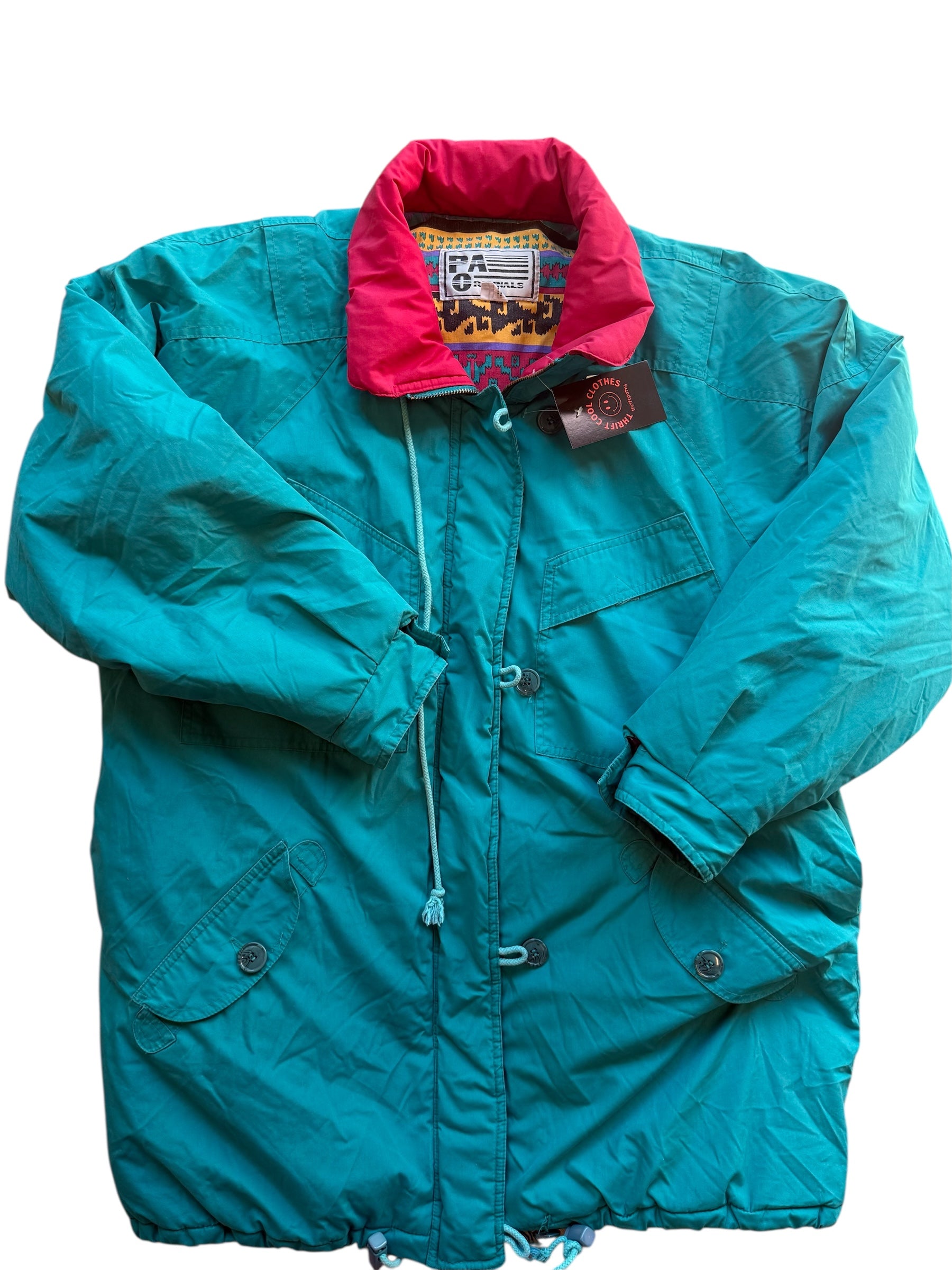 Teal pink purple Pac Vtg puffer jacket, L