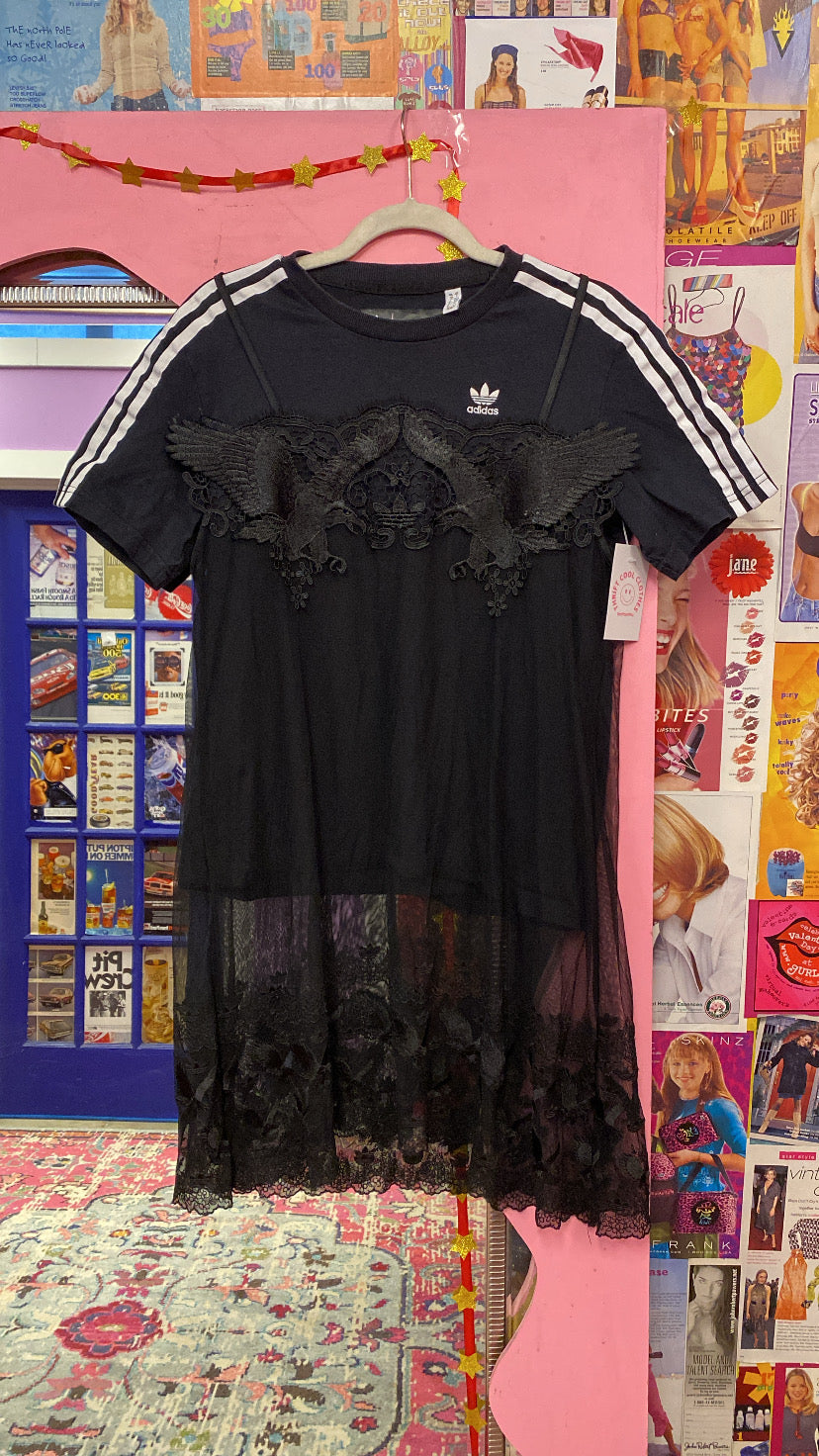 black yellow adidas branded ss cami mesh dress, s