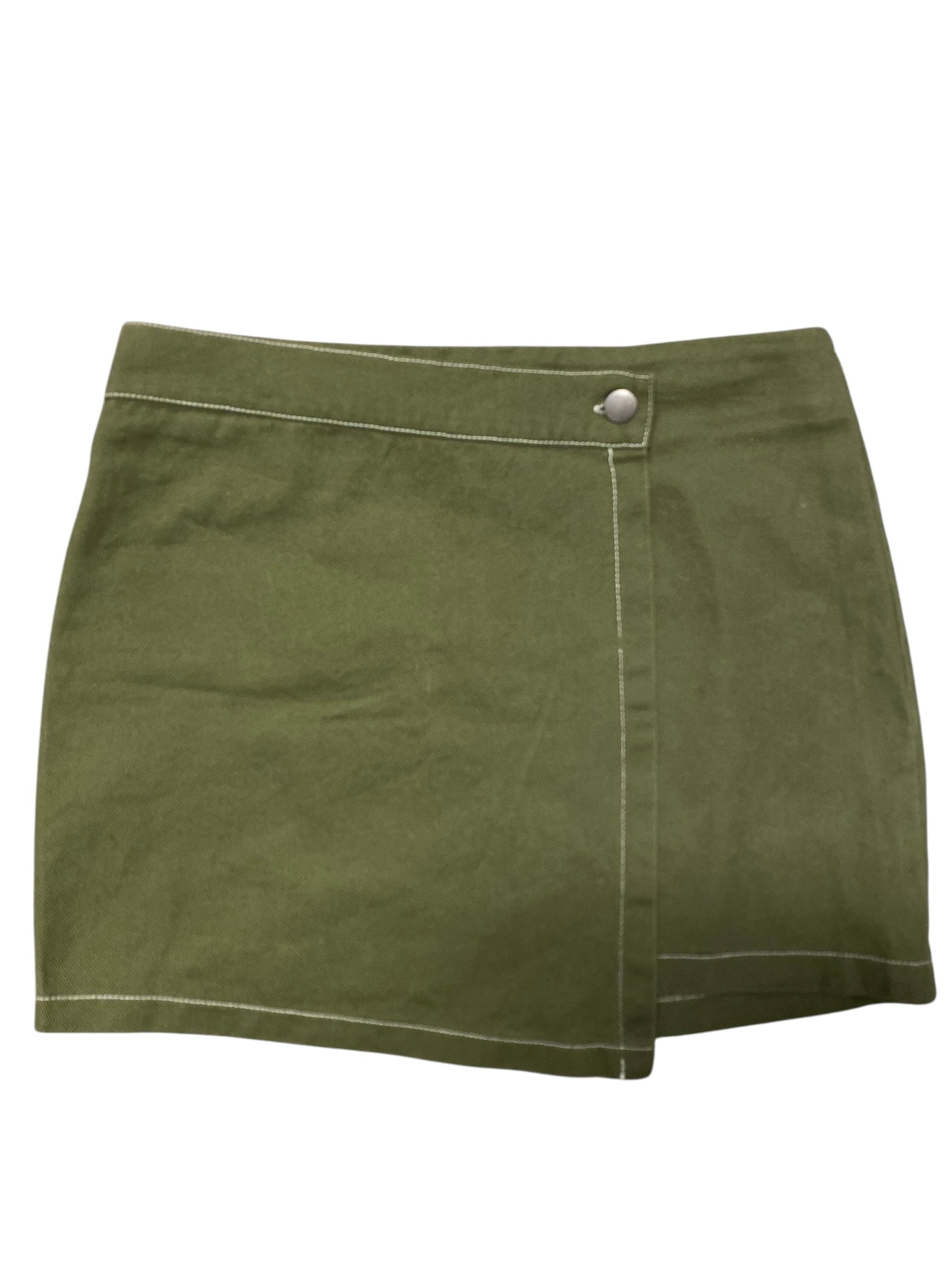 army green originality mini skirt w white stitching, s