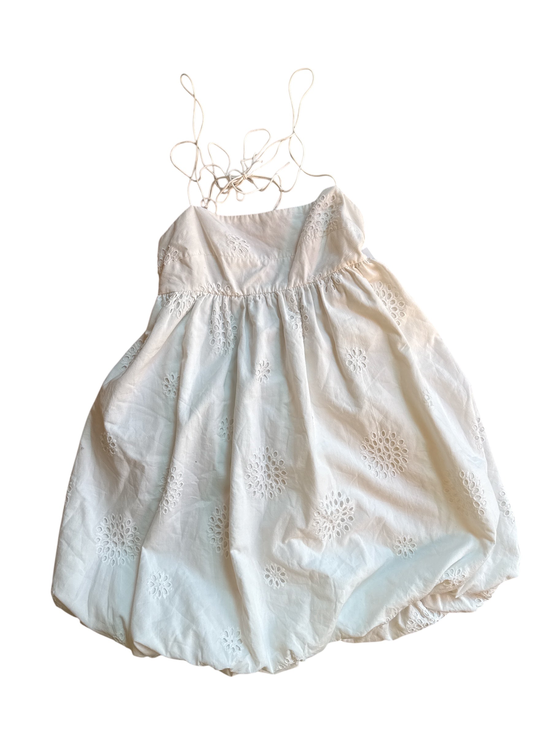 white zara strapless eyelet babydoll dress, s