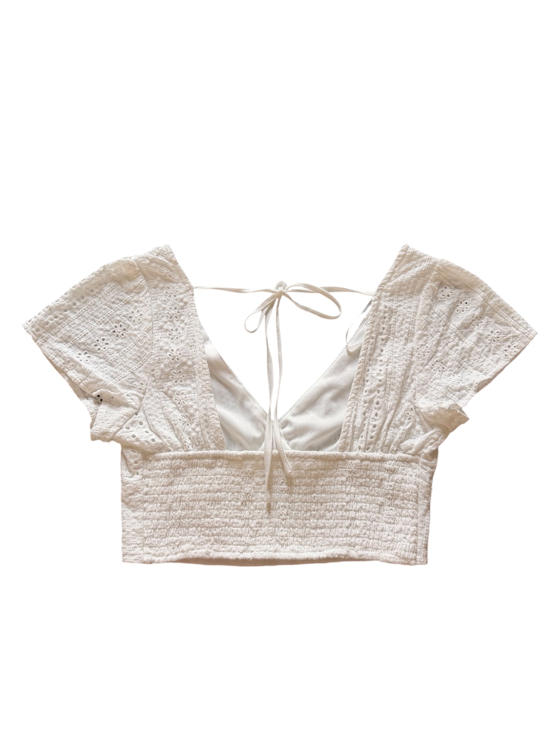 white altard state eyelet v neck top, s