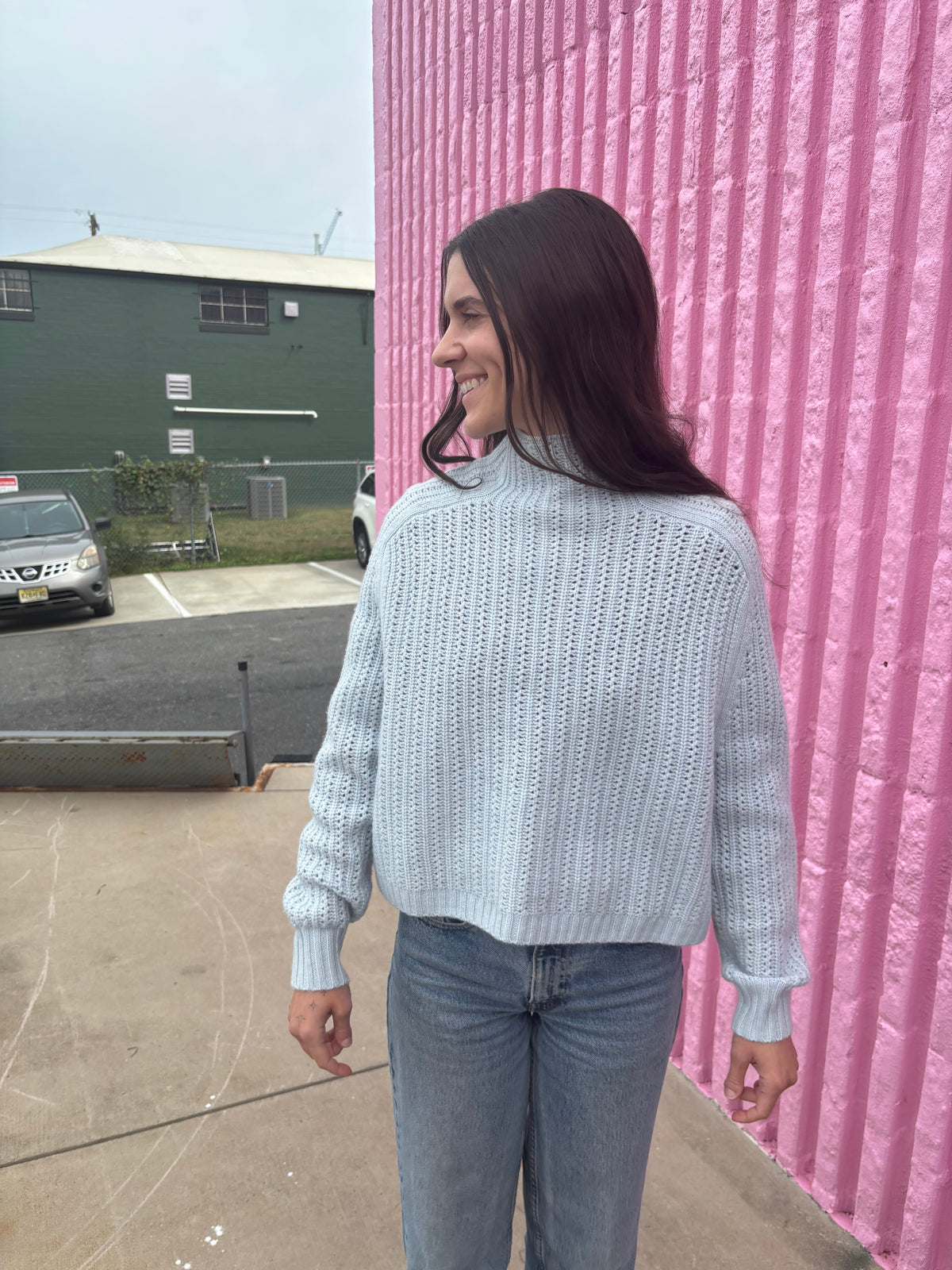 blue madewell mockneck knit sweater, xs