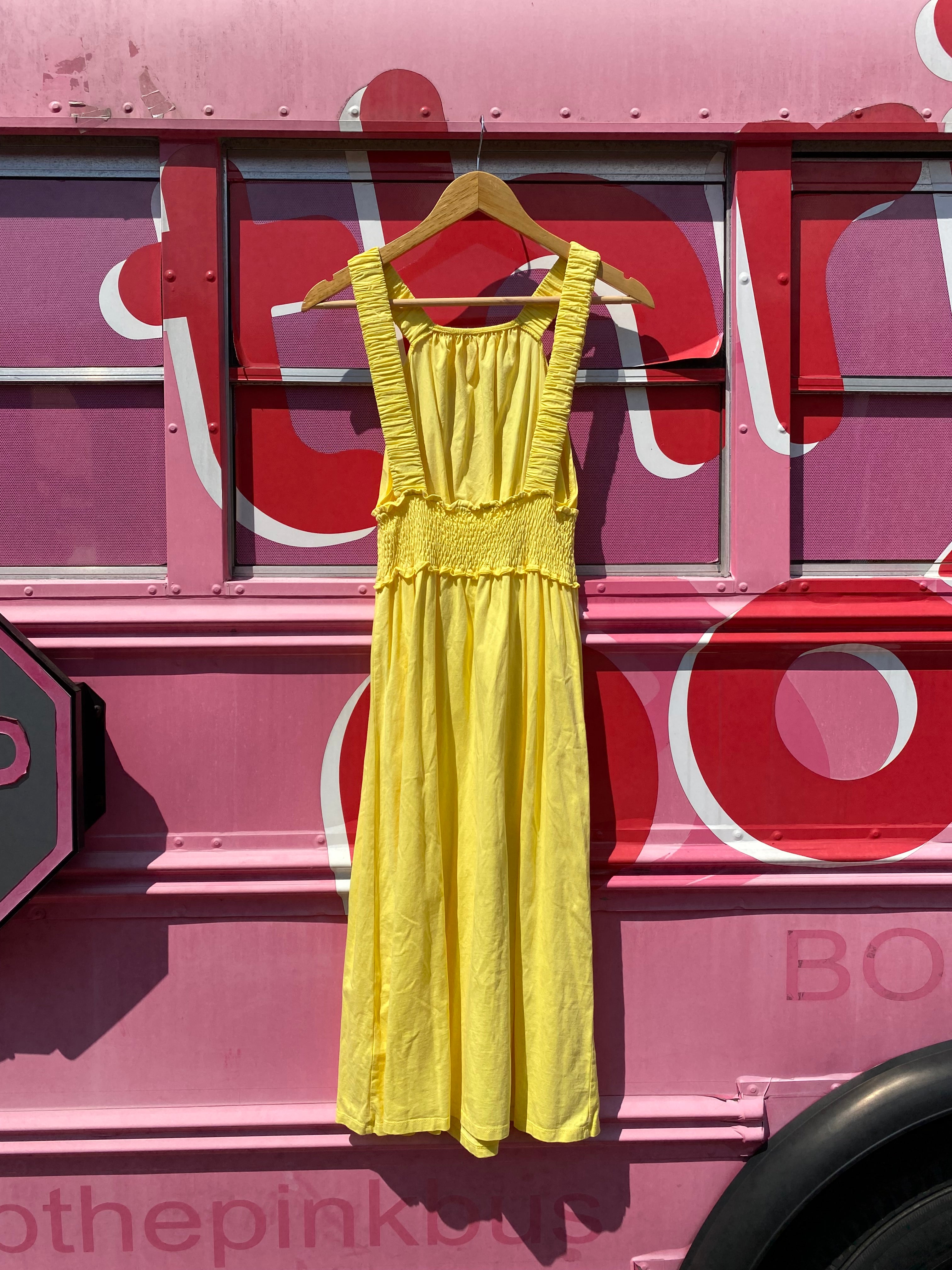 yellow zara low back tank maxi, s