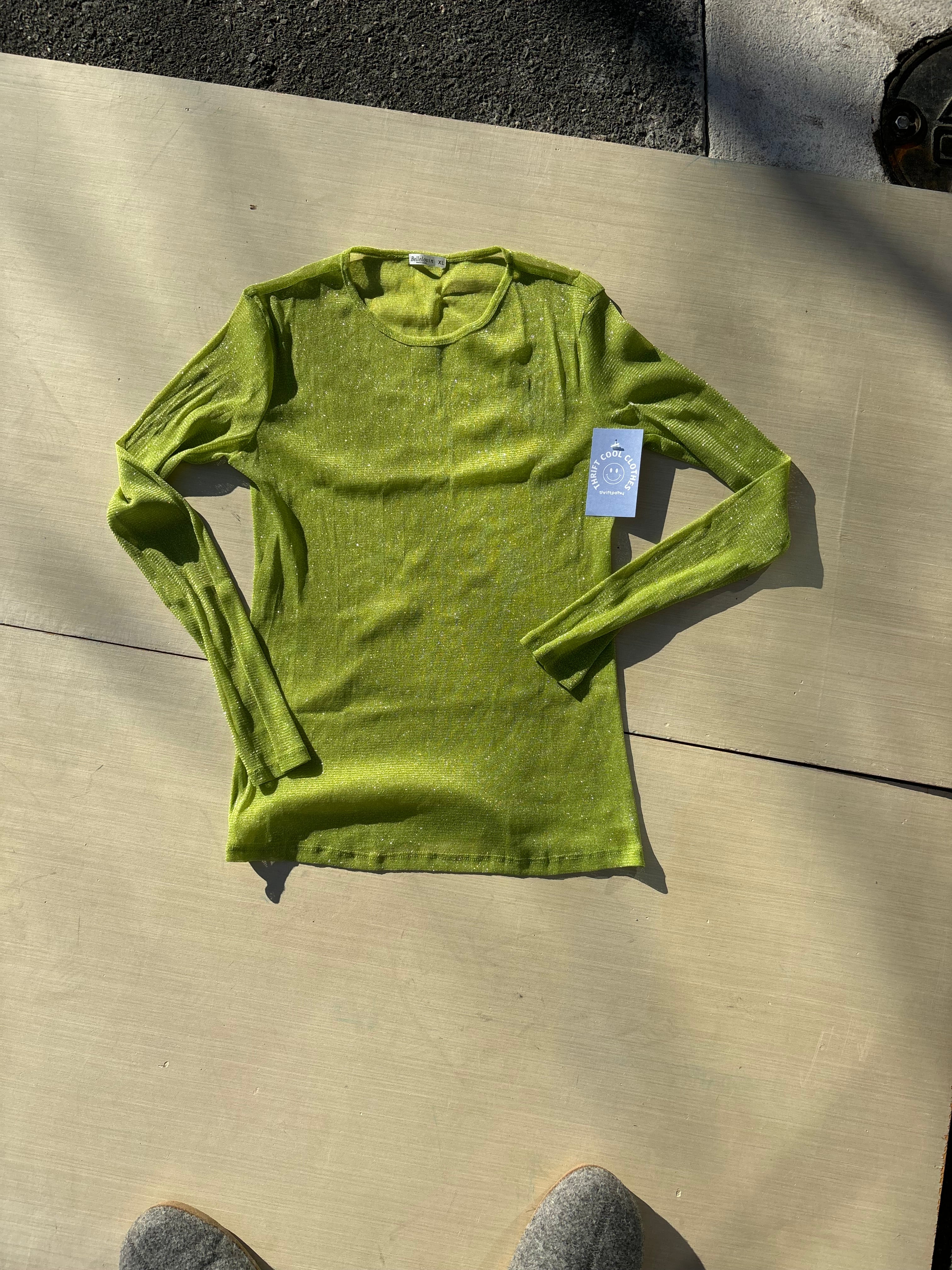 green Bellelovin sheer sparkly long sleeve, XL