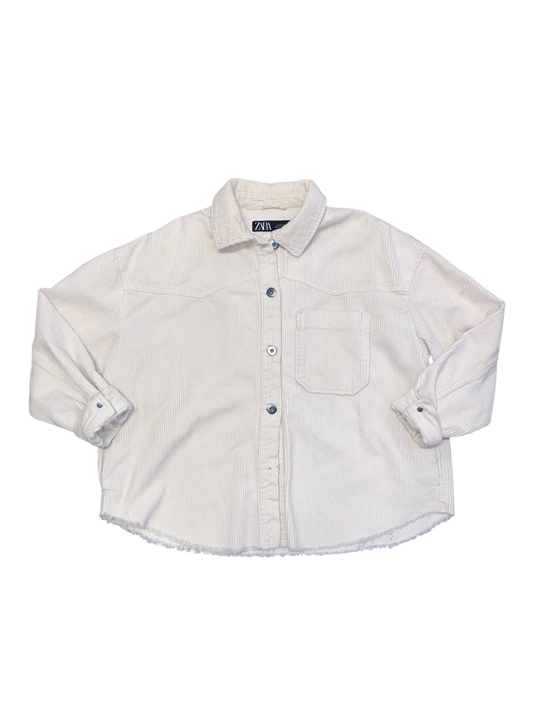 beige zara cord button down, m