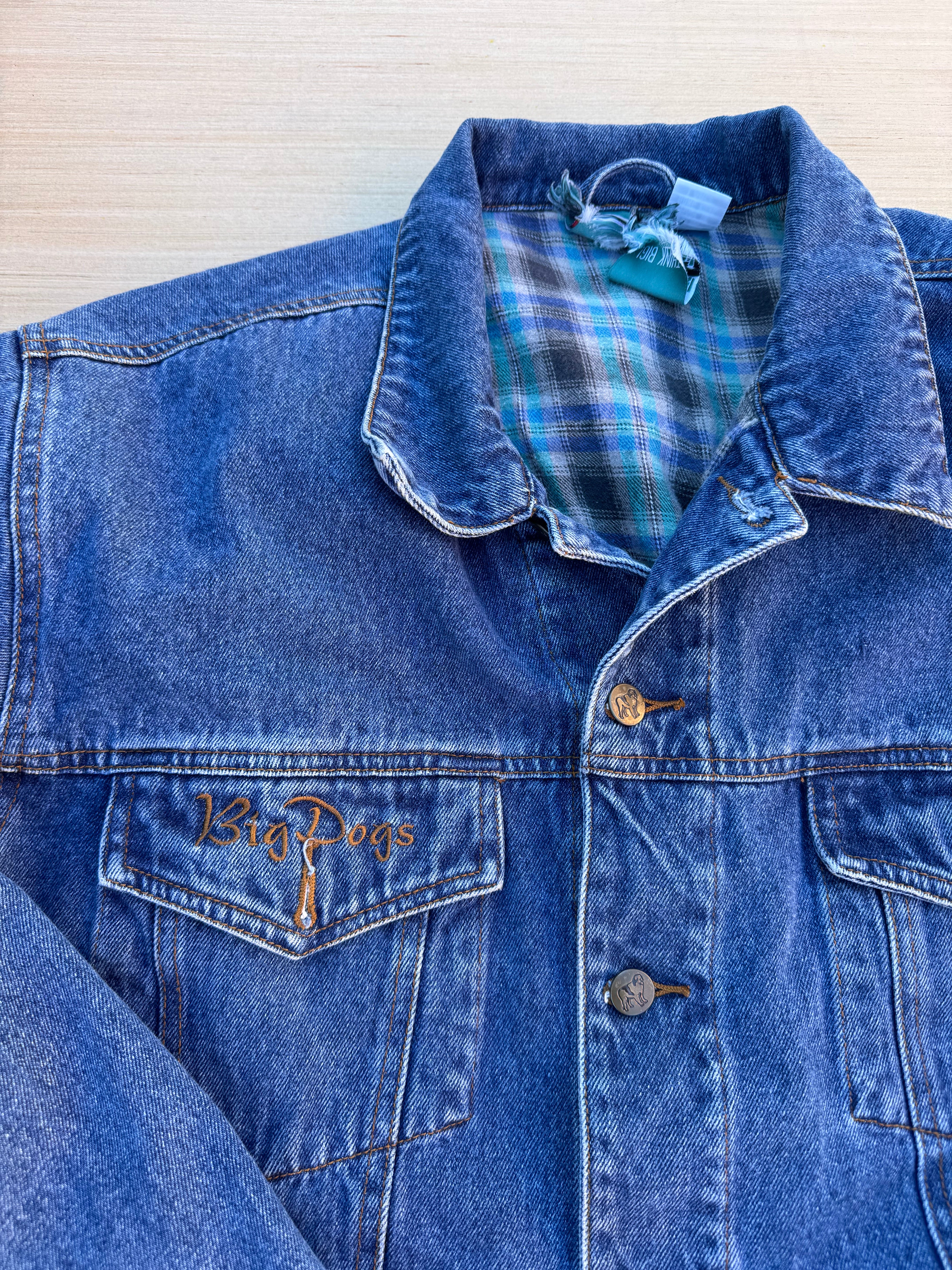 blue big dogs flannel lined denim jacket, L