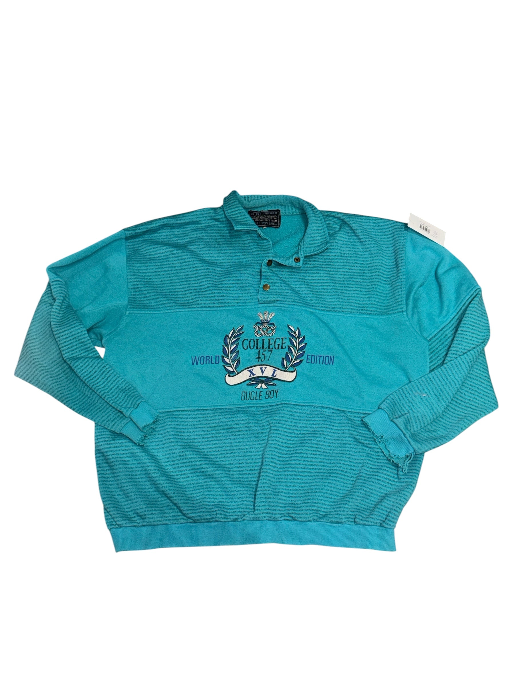 teal bugleboy striped college button sweater, 2xl