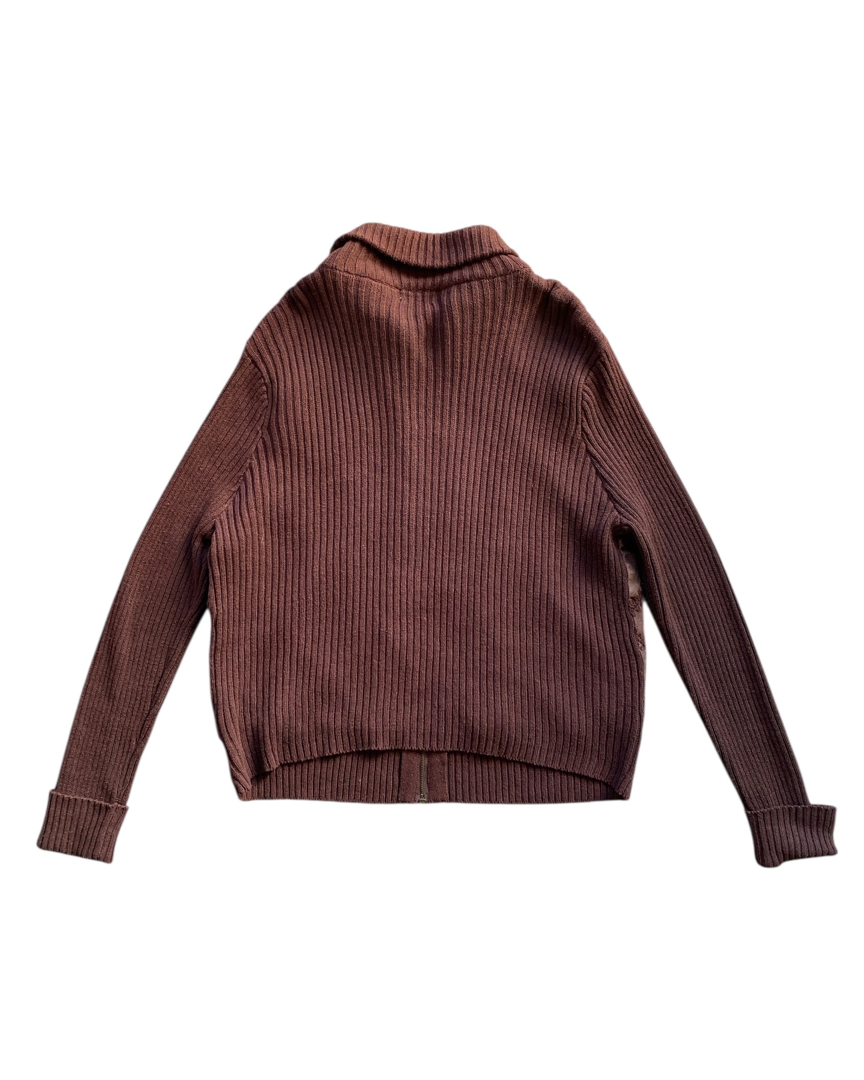 brown white stag leather sweater combo, xl