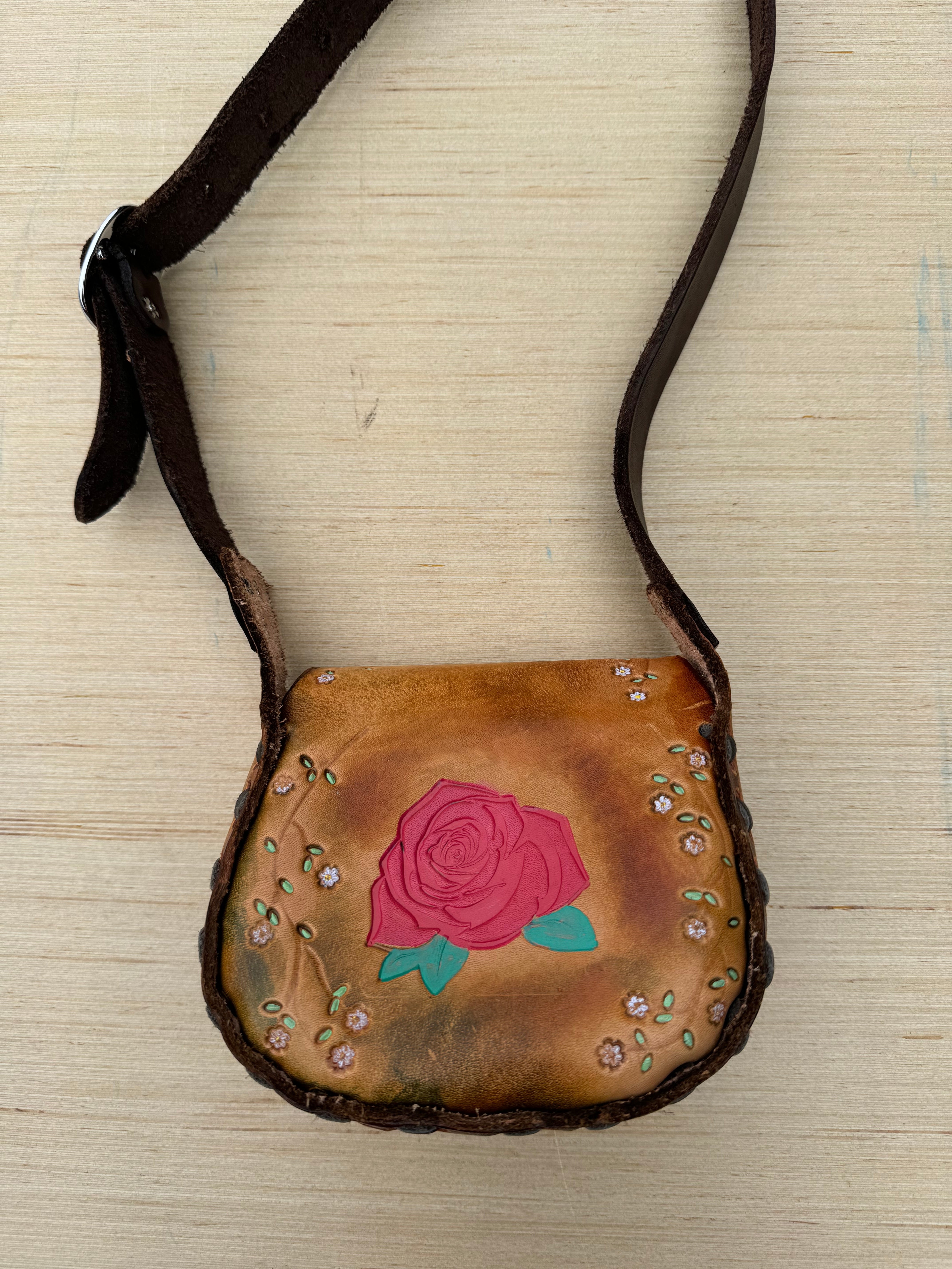 brown  leather flower purse