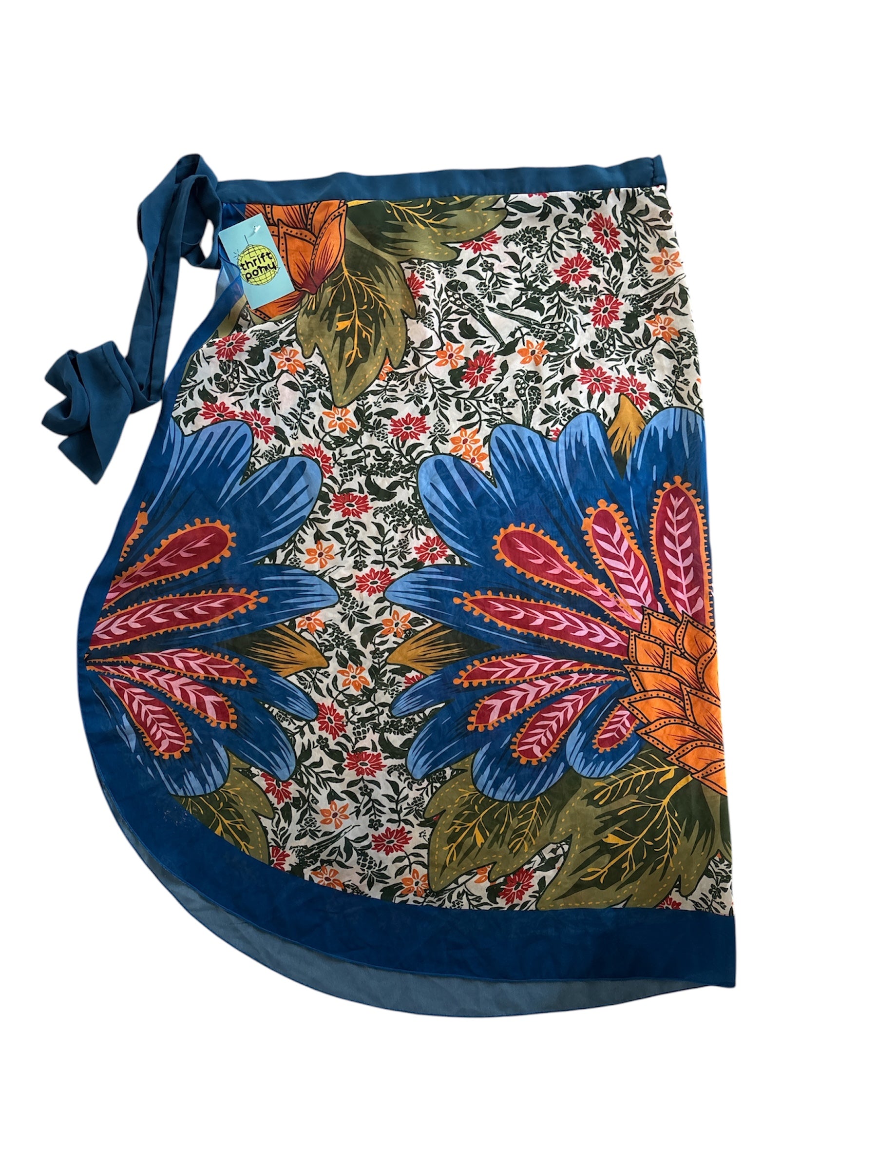 blue green orange  floral pattern sarong