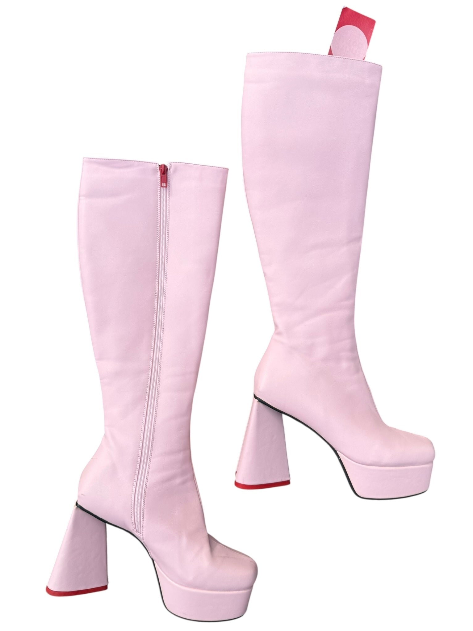 pink lamoda tall boots heart heel, 10 (fits like 9, very narrow calf!)