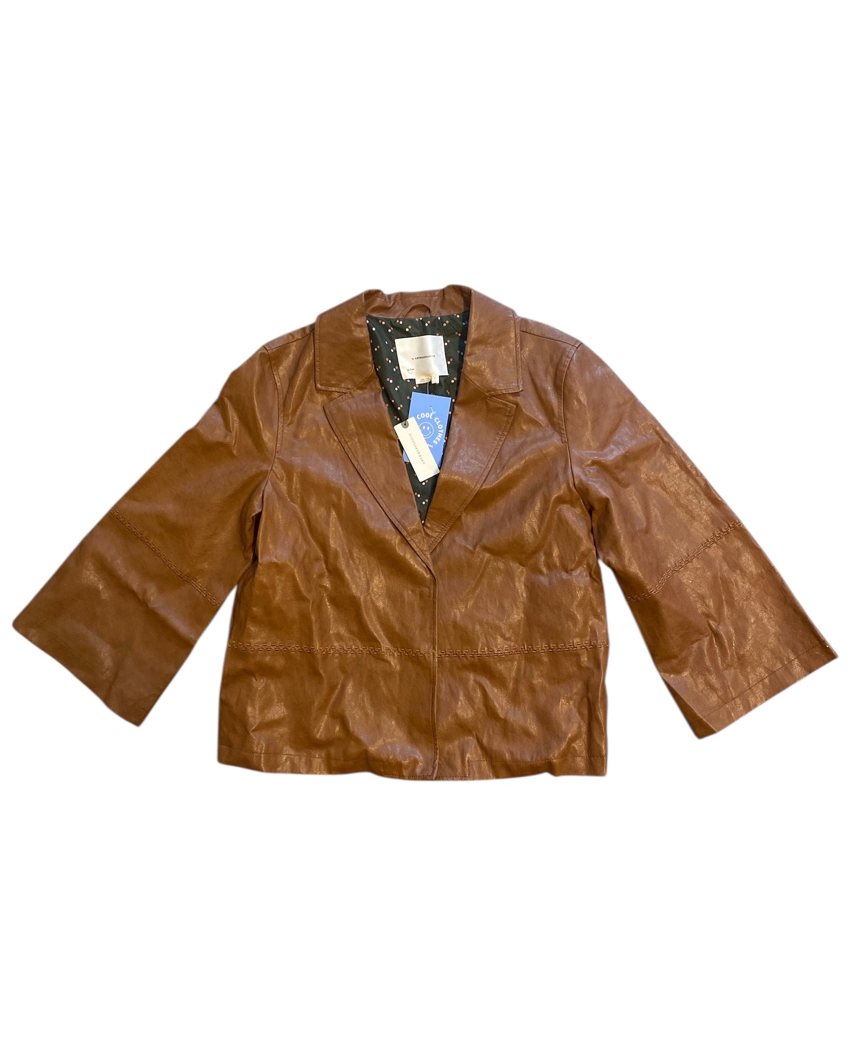 brown anthropologie nwt pleather blazer, s