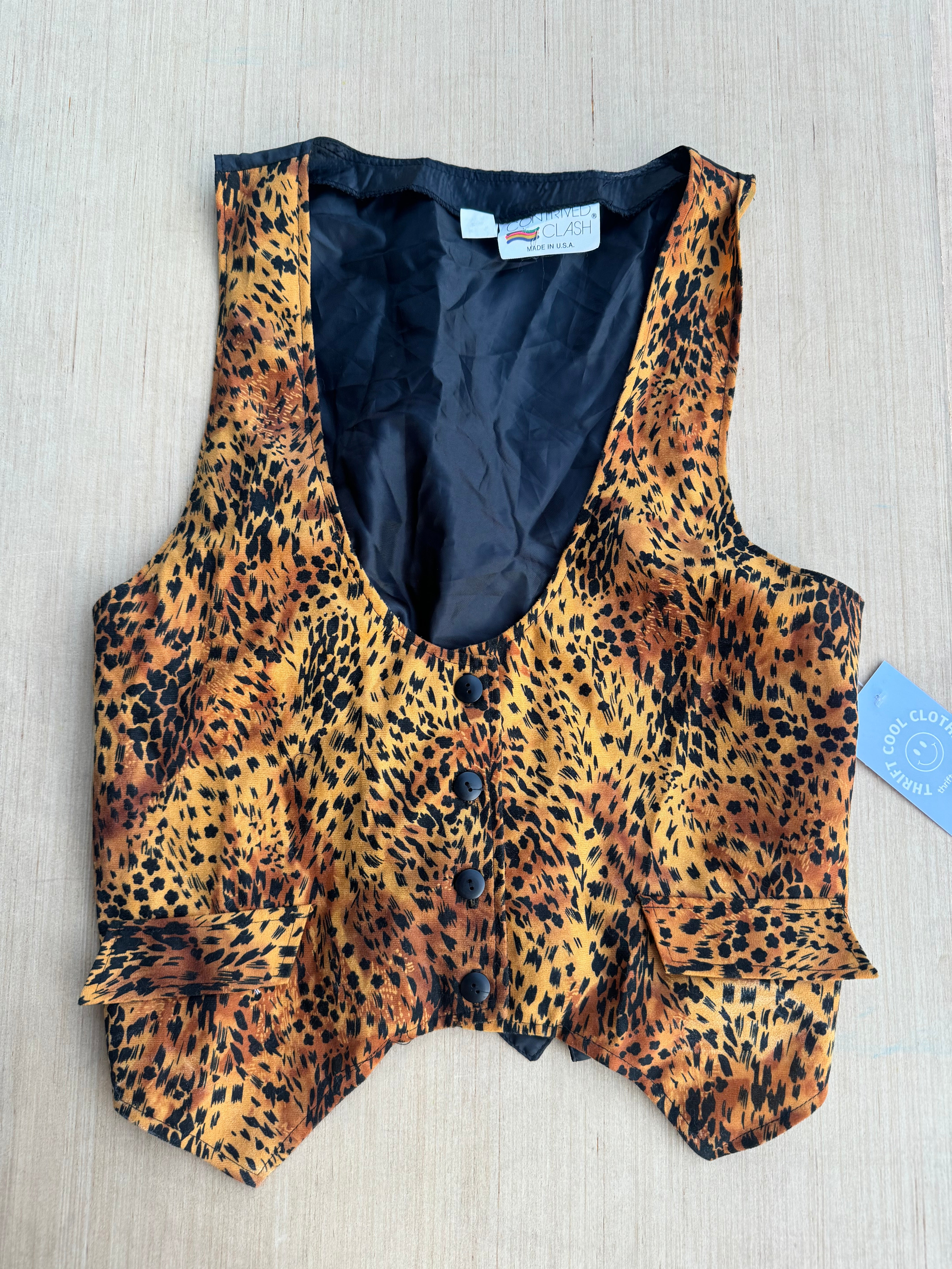 Brown Contrived clash Animal print vest, L