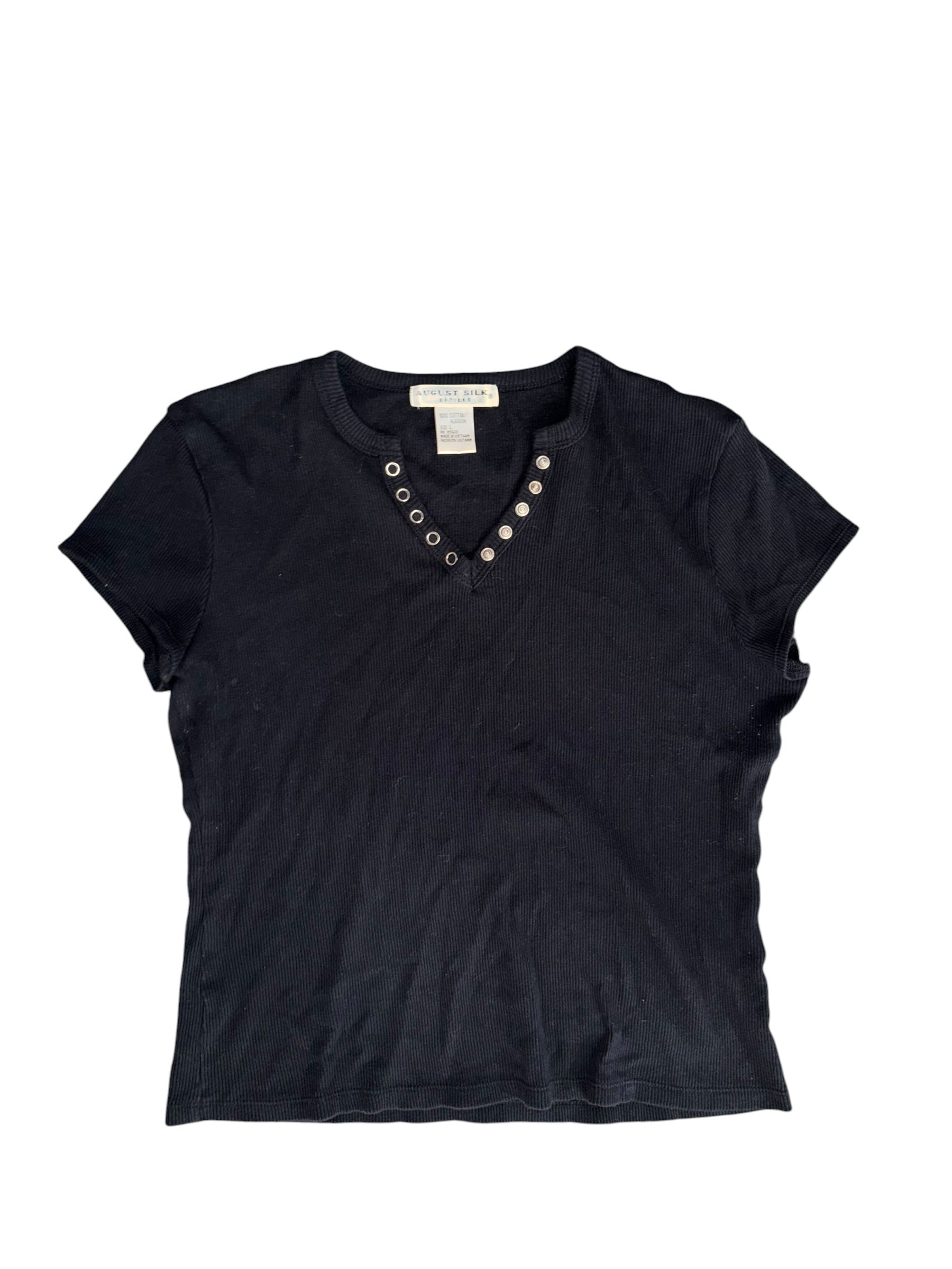 black august silk vneck clasp ss, L
