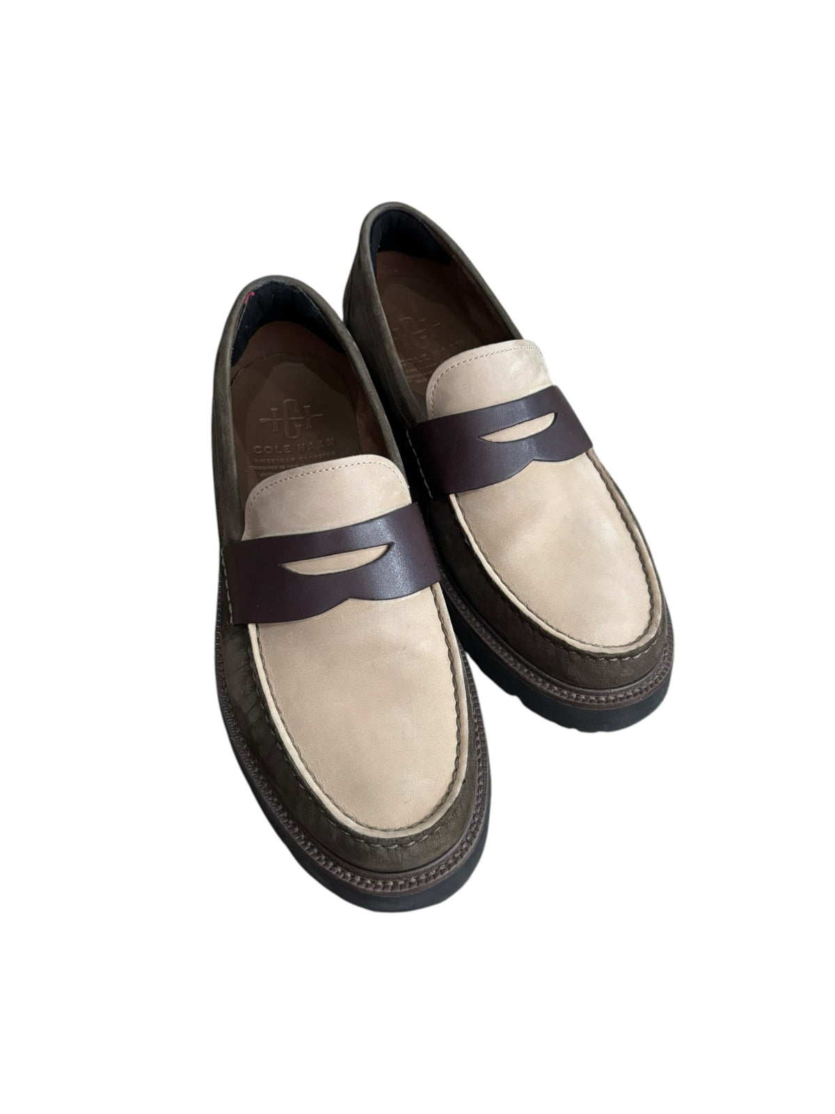 brown tan cole haan leather loafers, mens 8