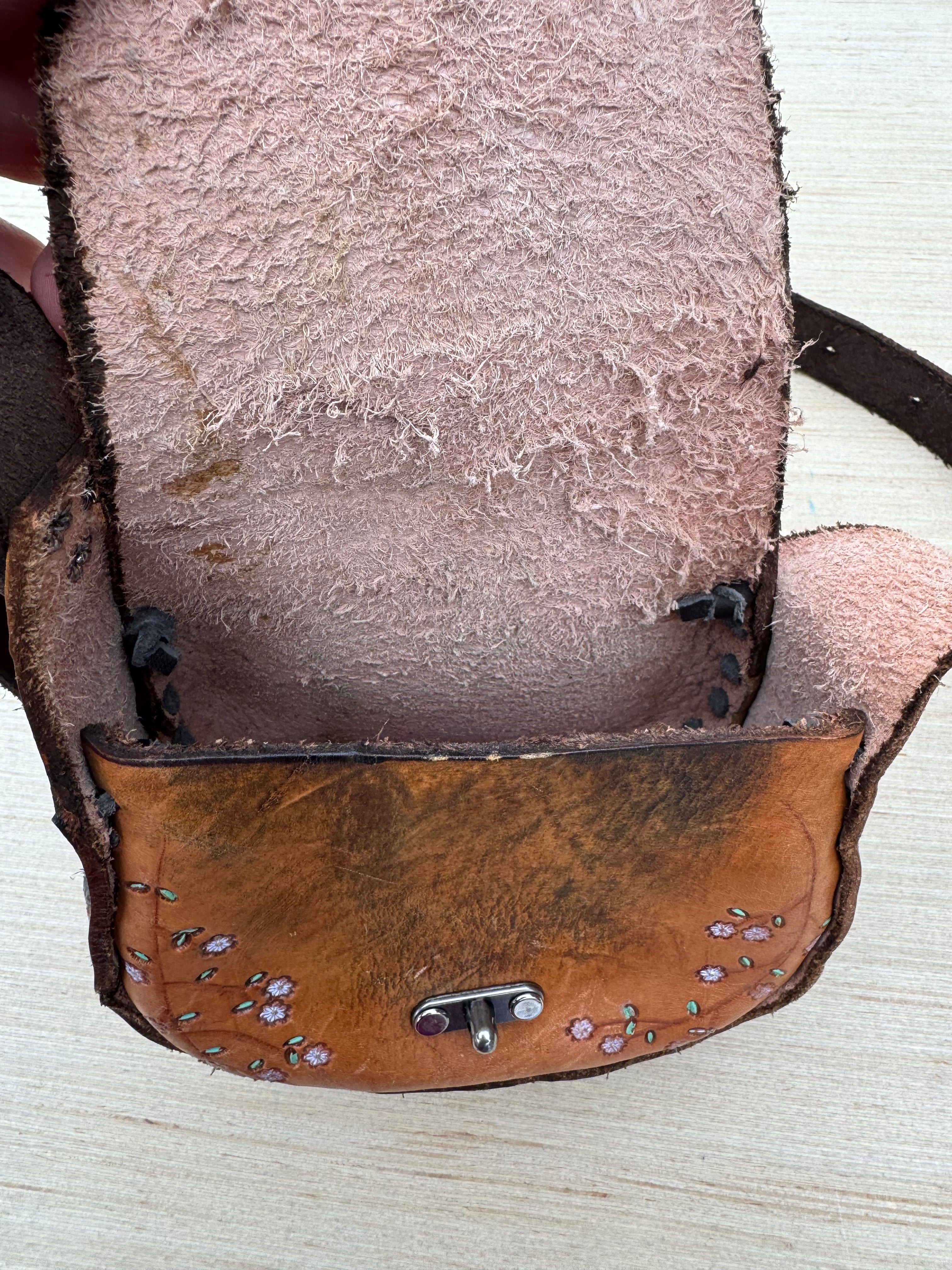 brown  leather flower purse