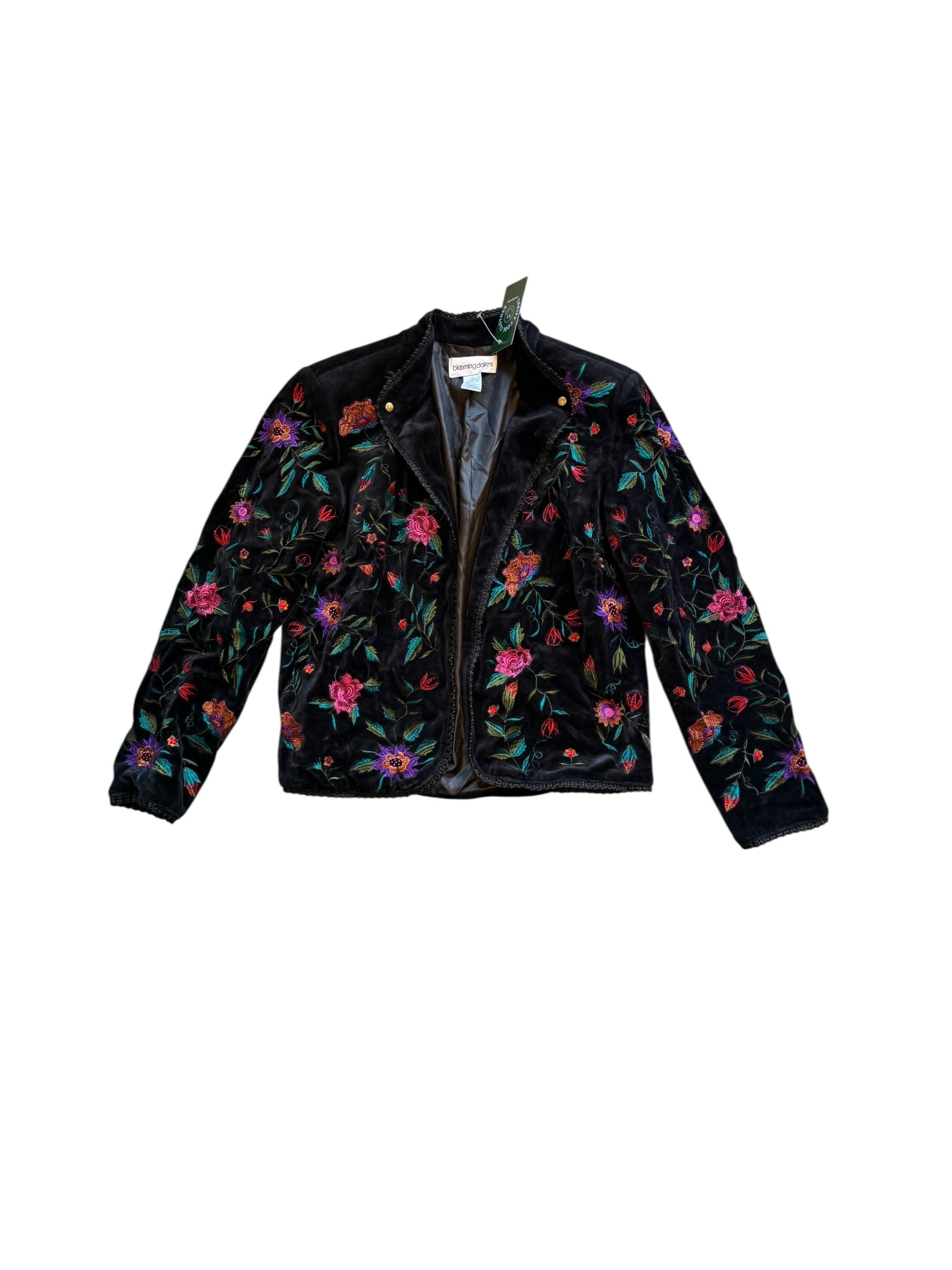 black b;loomingdales velour embroidered jacket, m