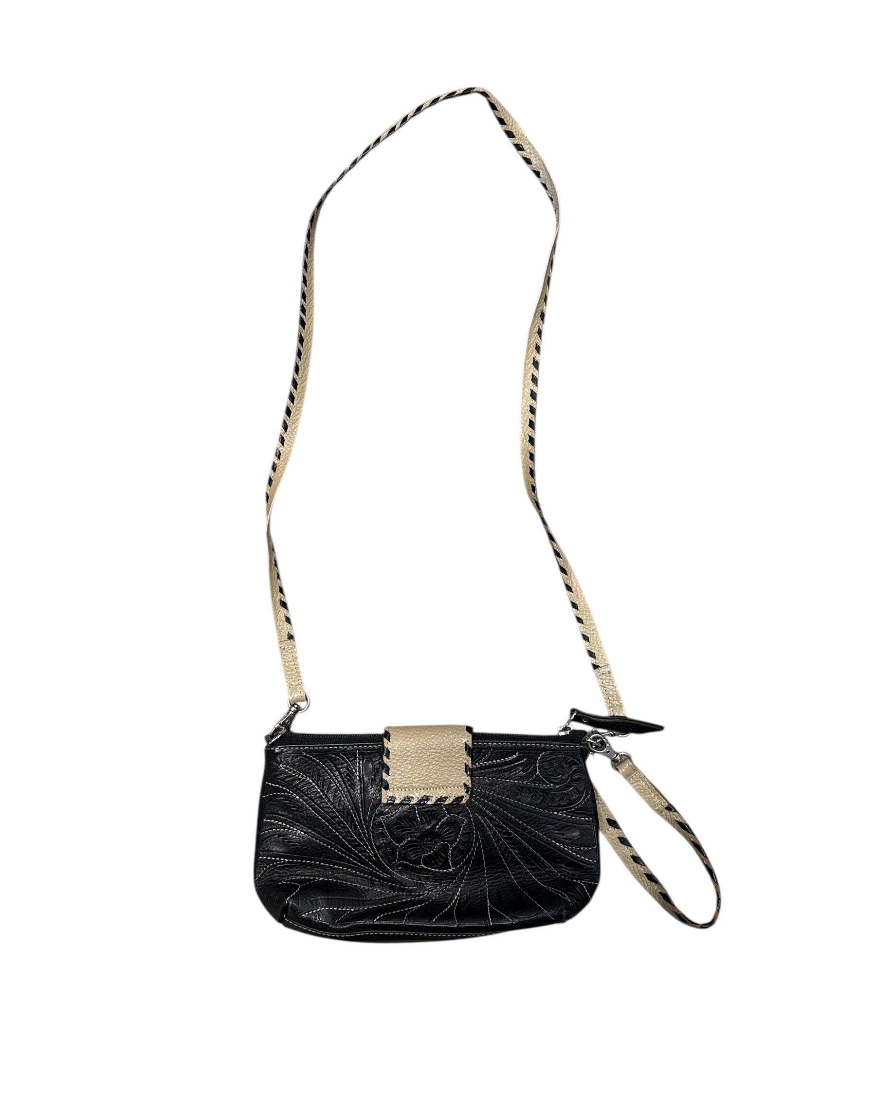 Black tan  Embroidered leather purse