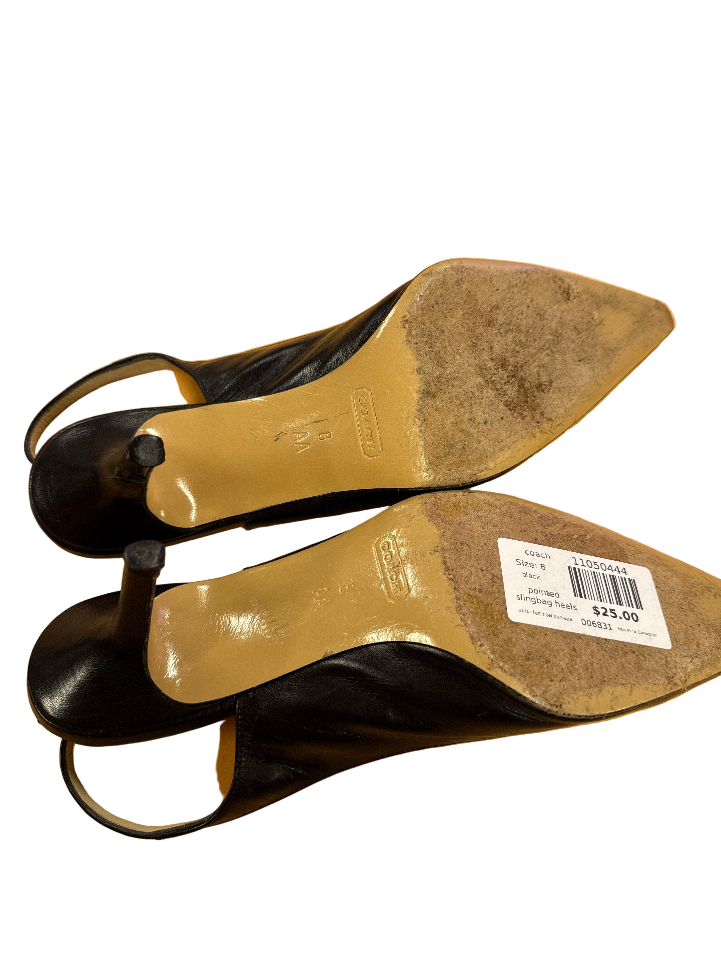 black coach pointed slingback heels, 8