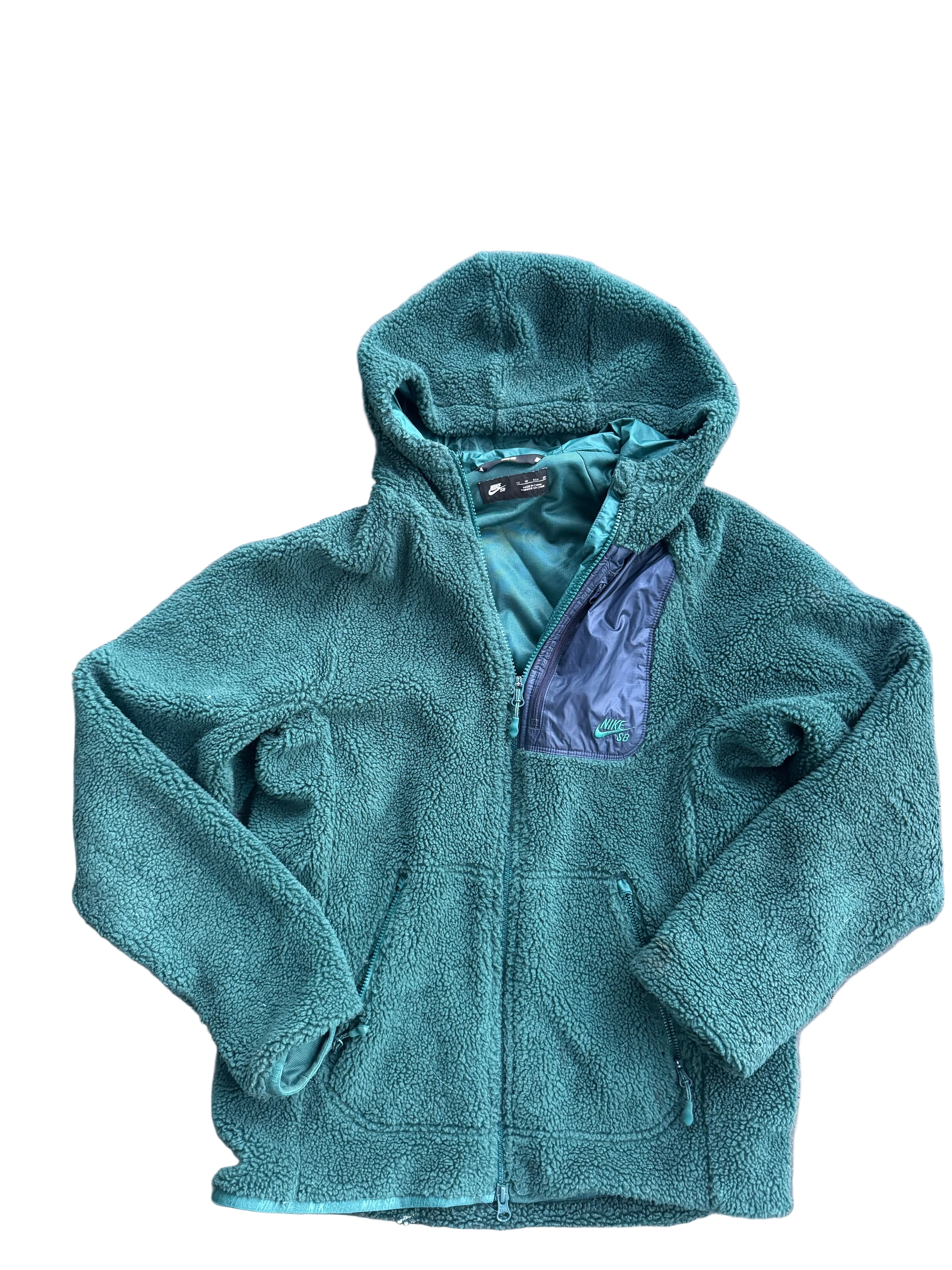 green nike sherpa zip up, xs