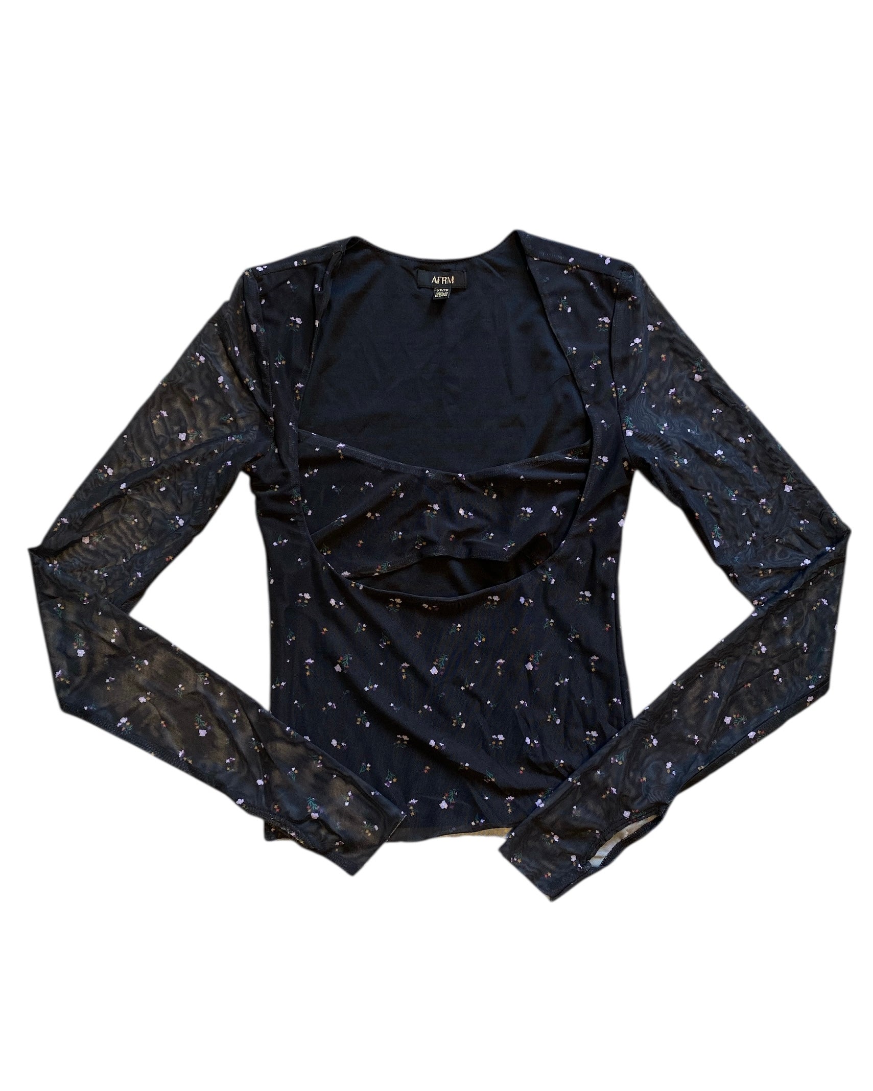 black afrm flroal mesh double layer ls, xs