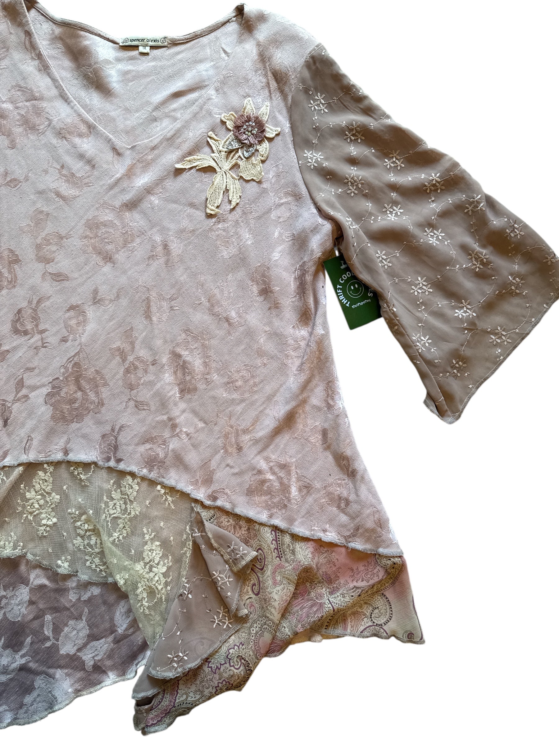 pink brown spencer alexis abstract 3d flower blouse, 1x