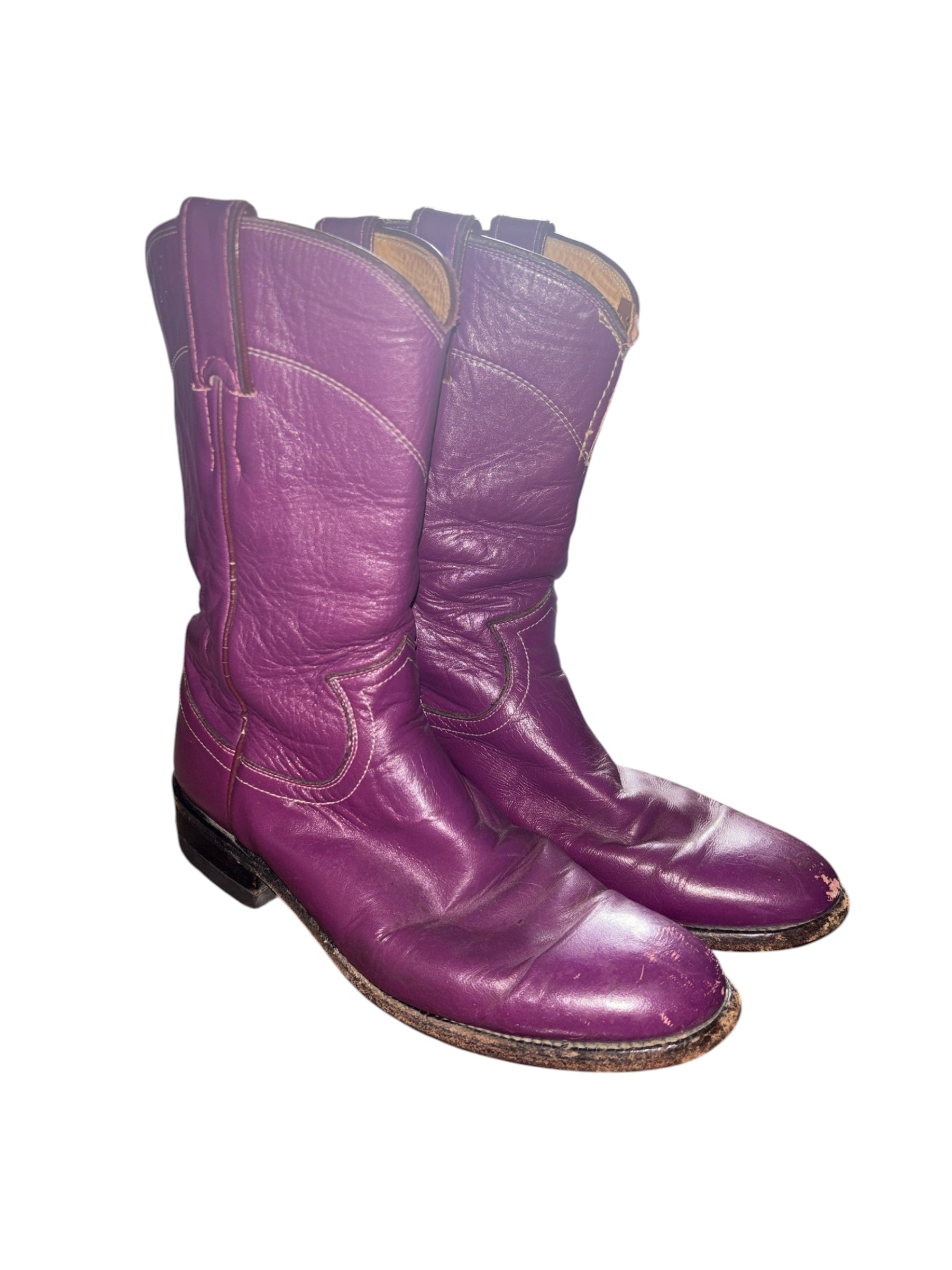 purple justin leather cowboy boots, 5.5