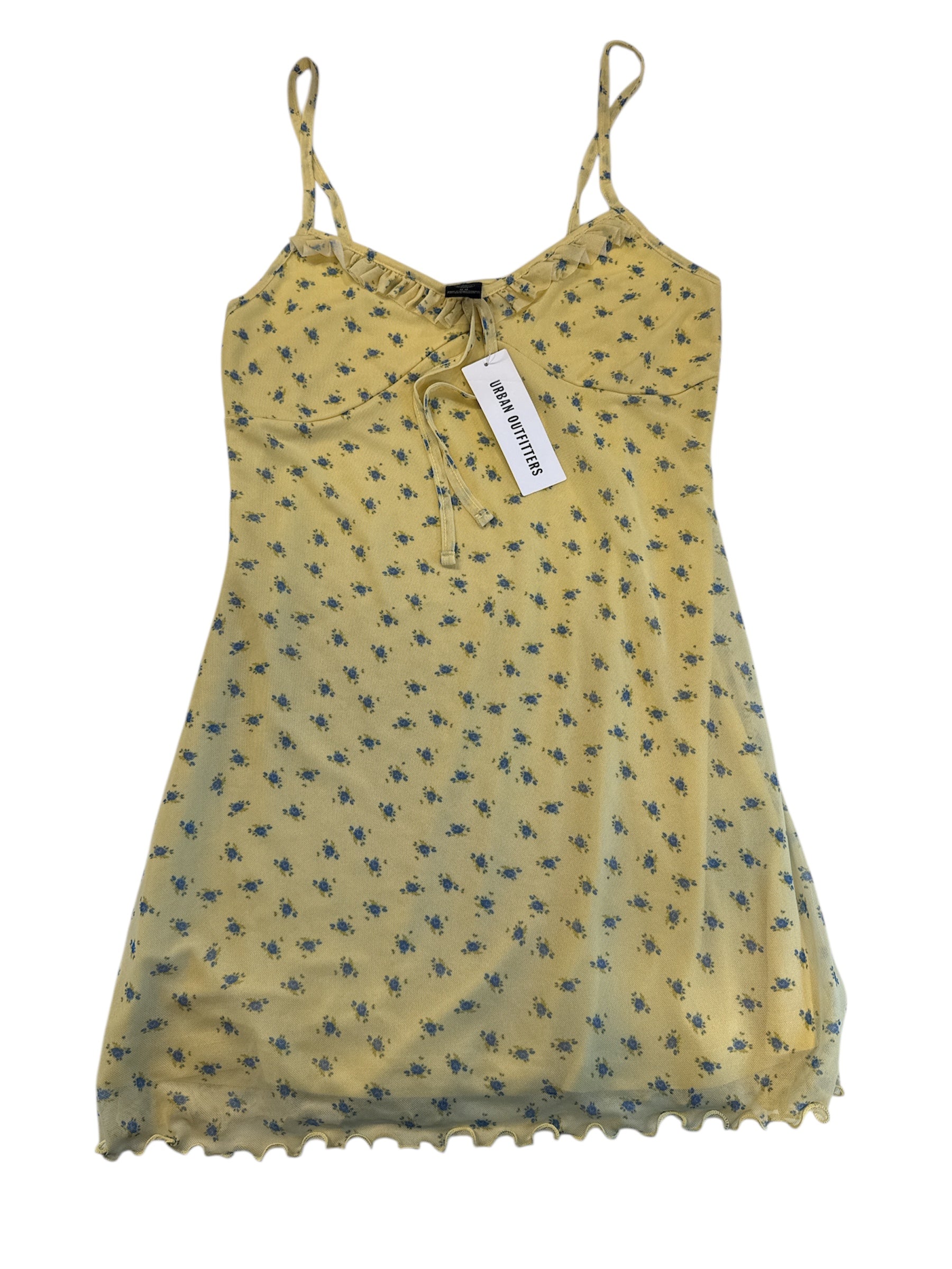 yellow urban outfitters mesh floral mini dress, m