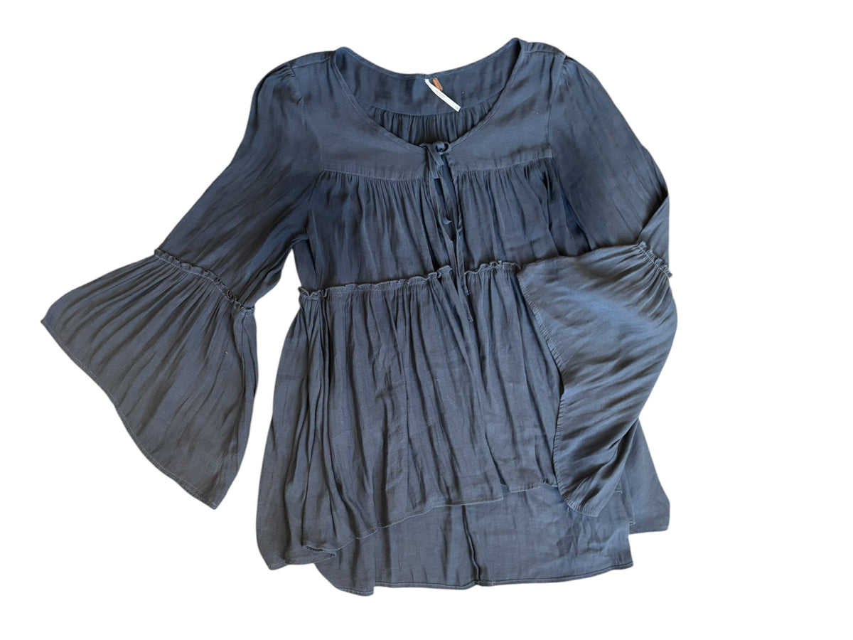 dark gray free people tie front flowy ls, s