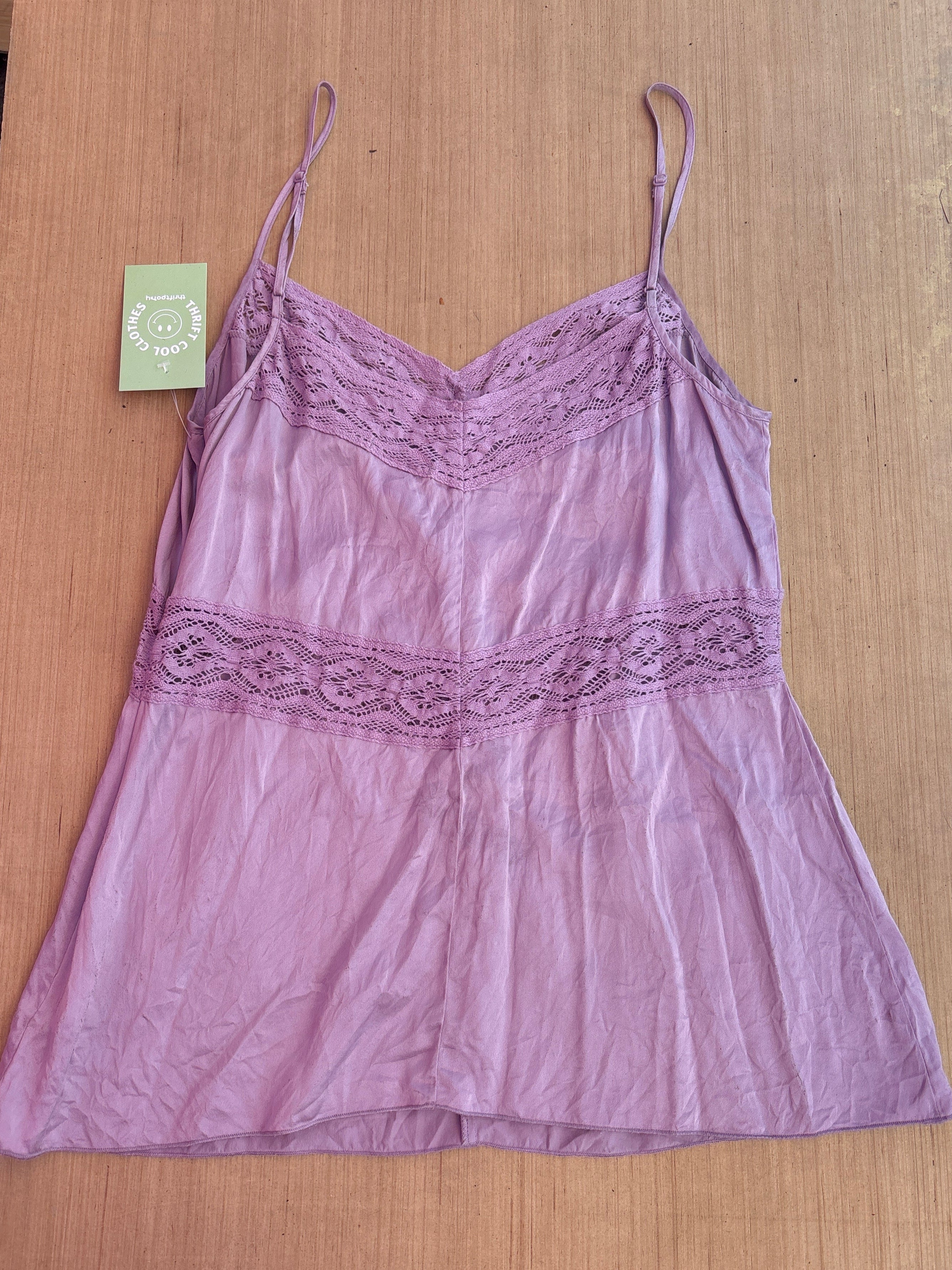 purple moda silk tank w lace, m