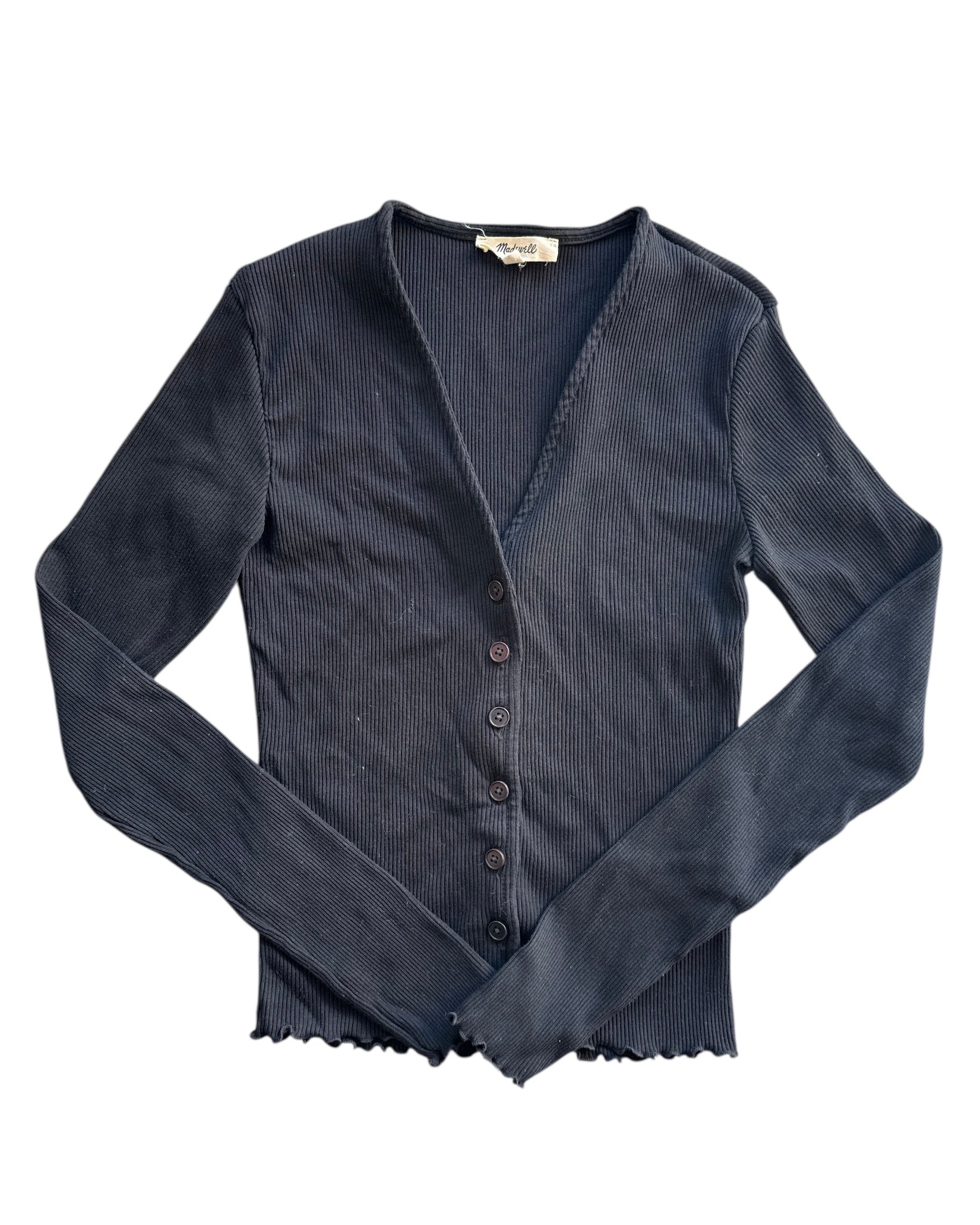 black madewell ribbed cardian top, xxs