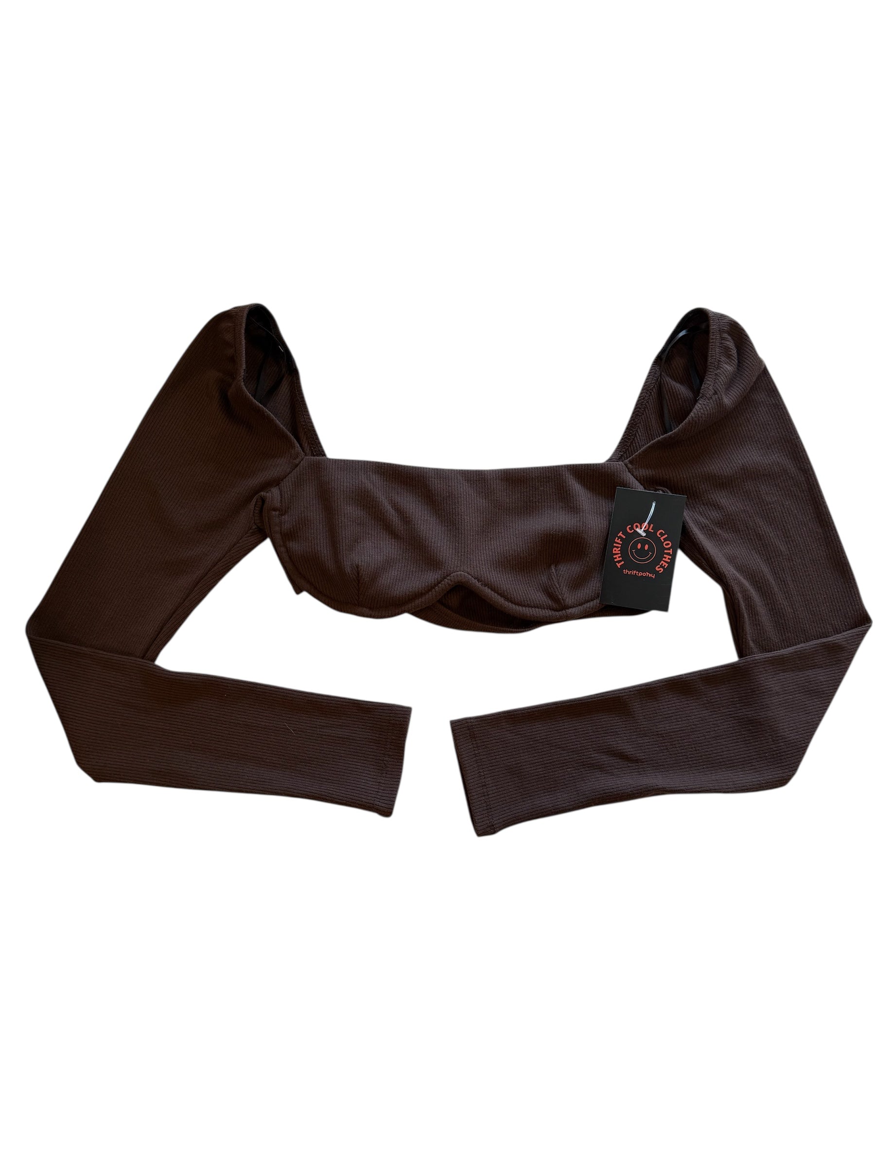 brown  underwire cropped ls top, s