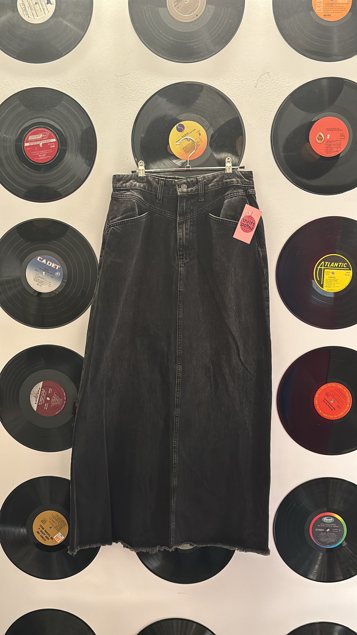 black Free People pleated maxi denim skirt, 4