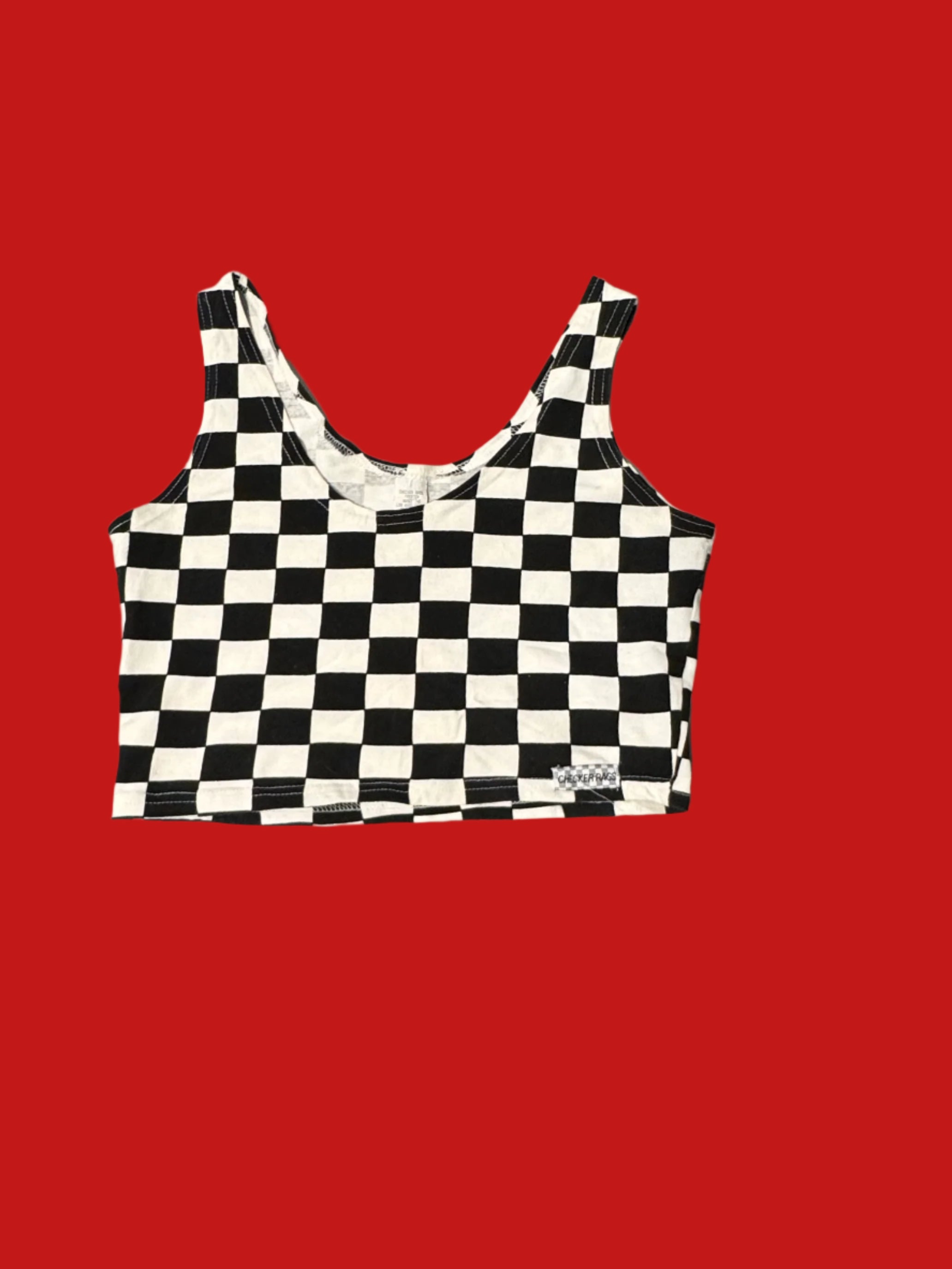 black white checker rags vtg checkered tank, L