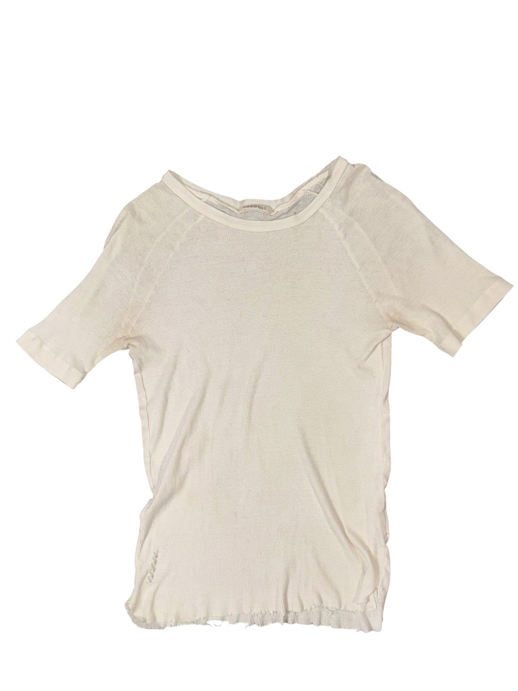 cream ragdoll ribbed sheer distressed top