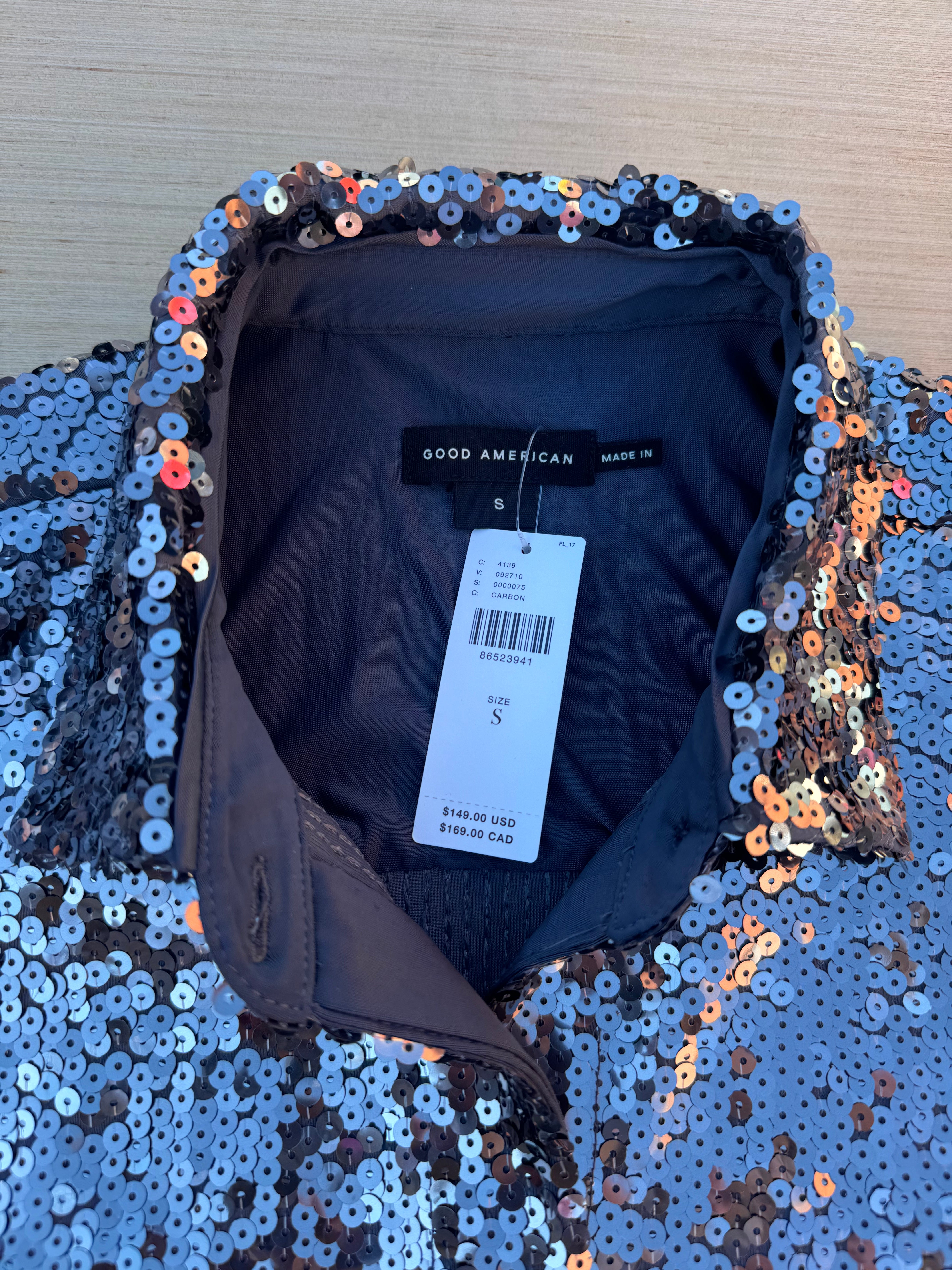 silver good american nwt sequin top, s