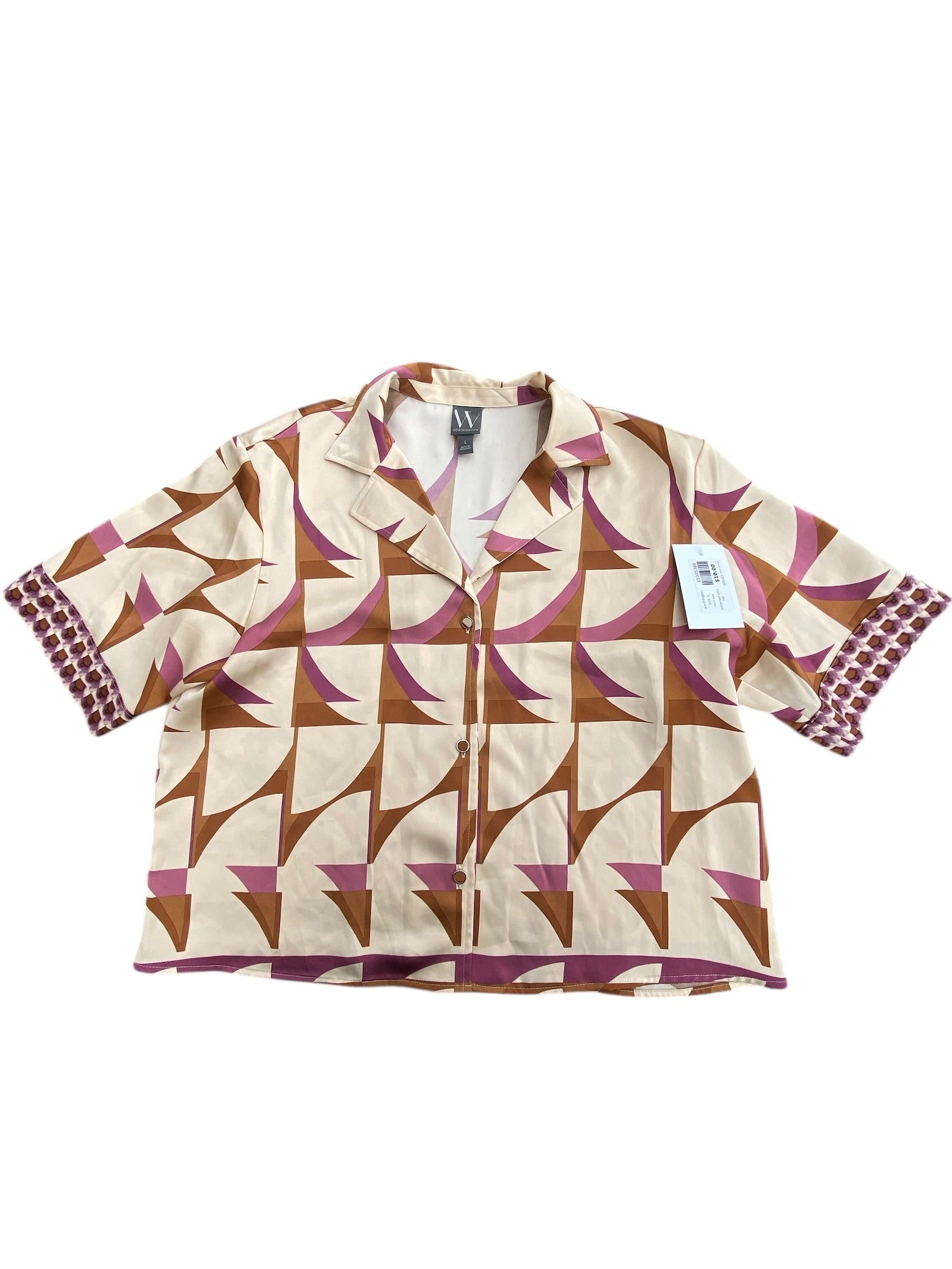 cream pink worthington patterned silky top, L